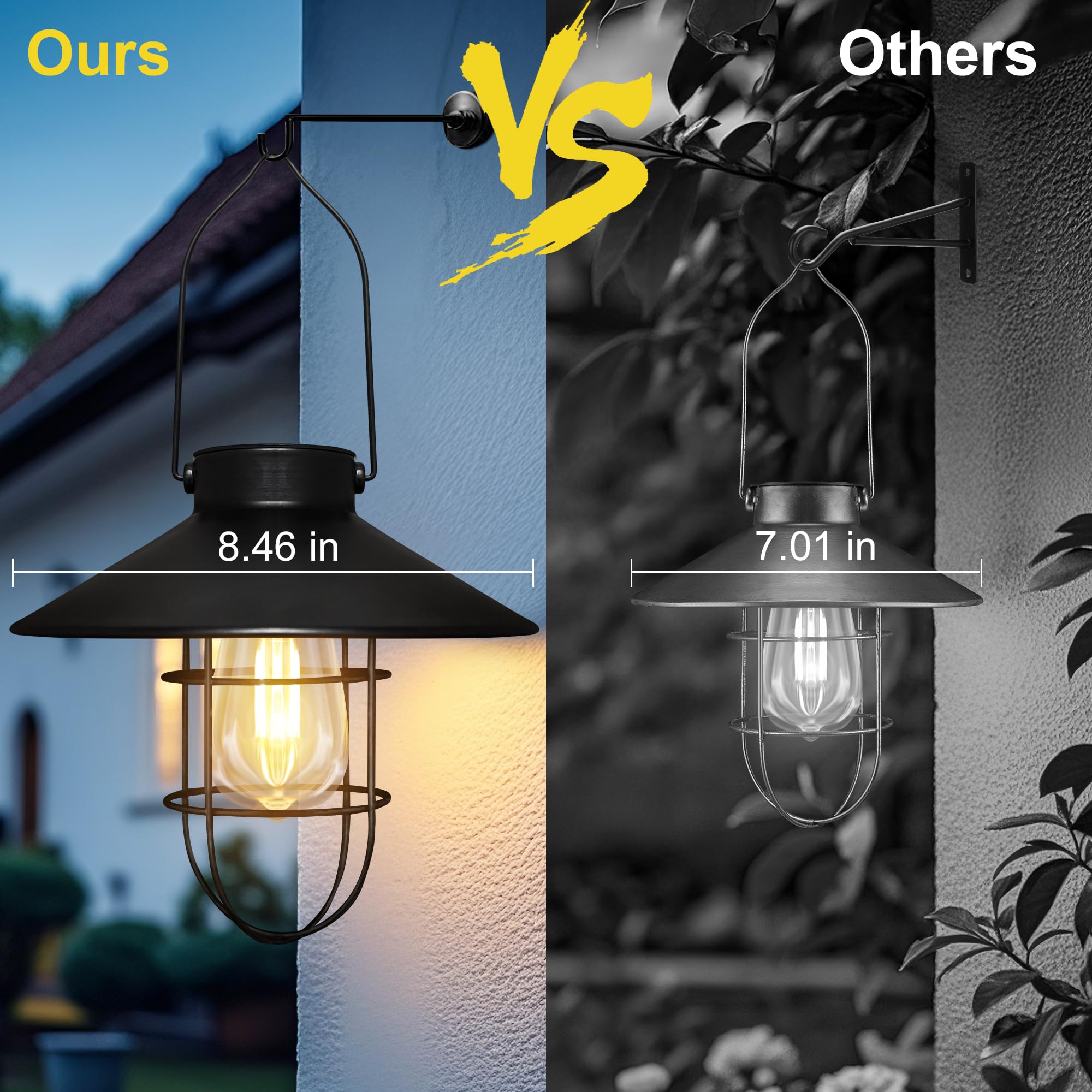 pearlstar Solar Lantern - Waterproof Vintage Metal Light with Warm White Edison Bulb, Black, Model M-175