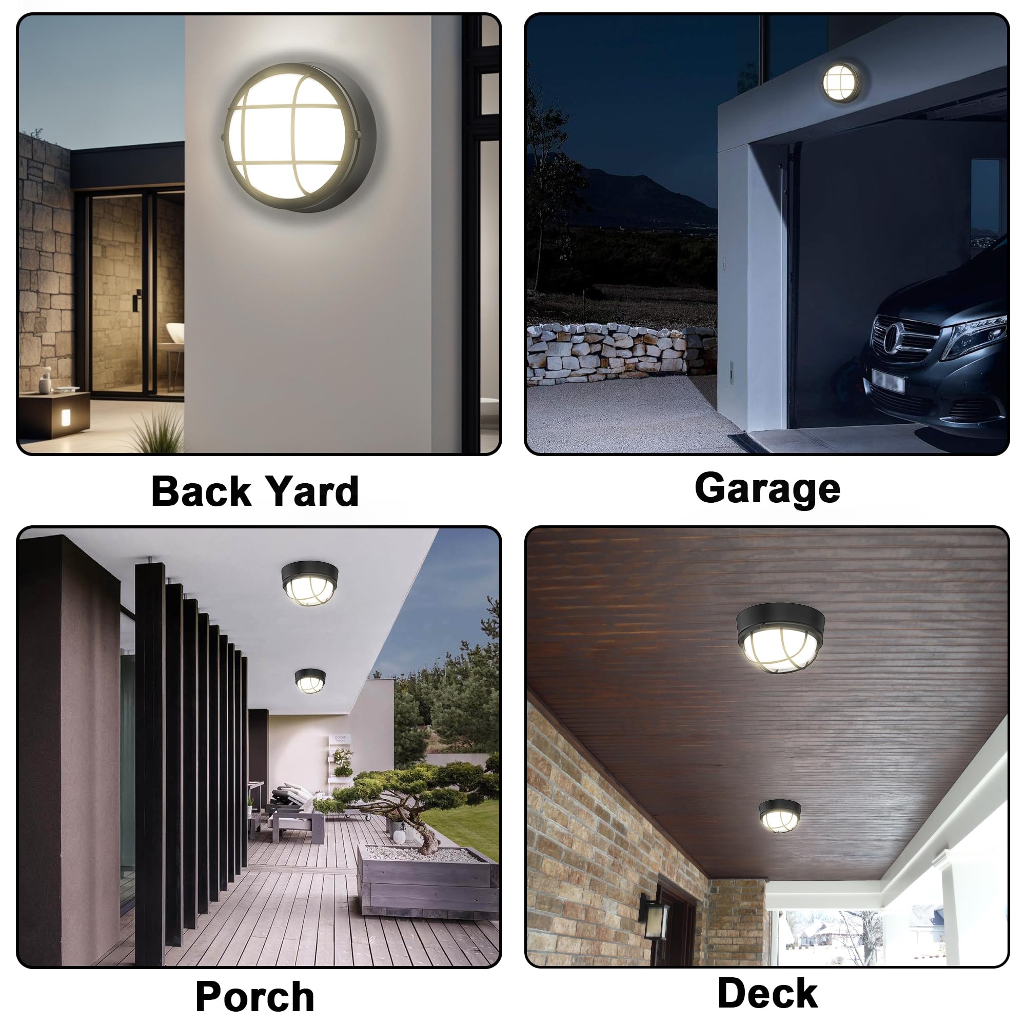 Faymart Lighting 8 Nautical Outdoor Light-Black Round Bulkhead Led Lights Sauna Light Fixture Outdoor 8 Nautical Bulkhead Light 3000K 1500Lm 15W Led Outside Wall Lights