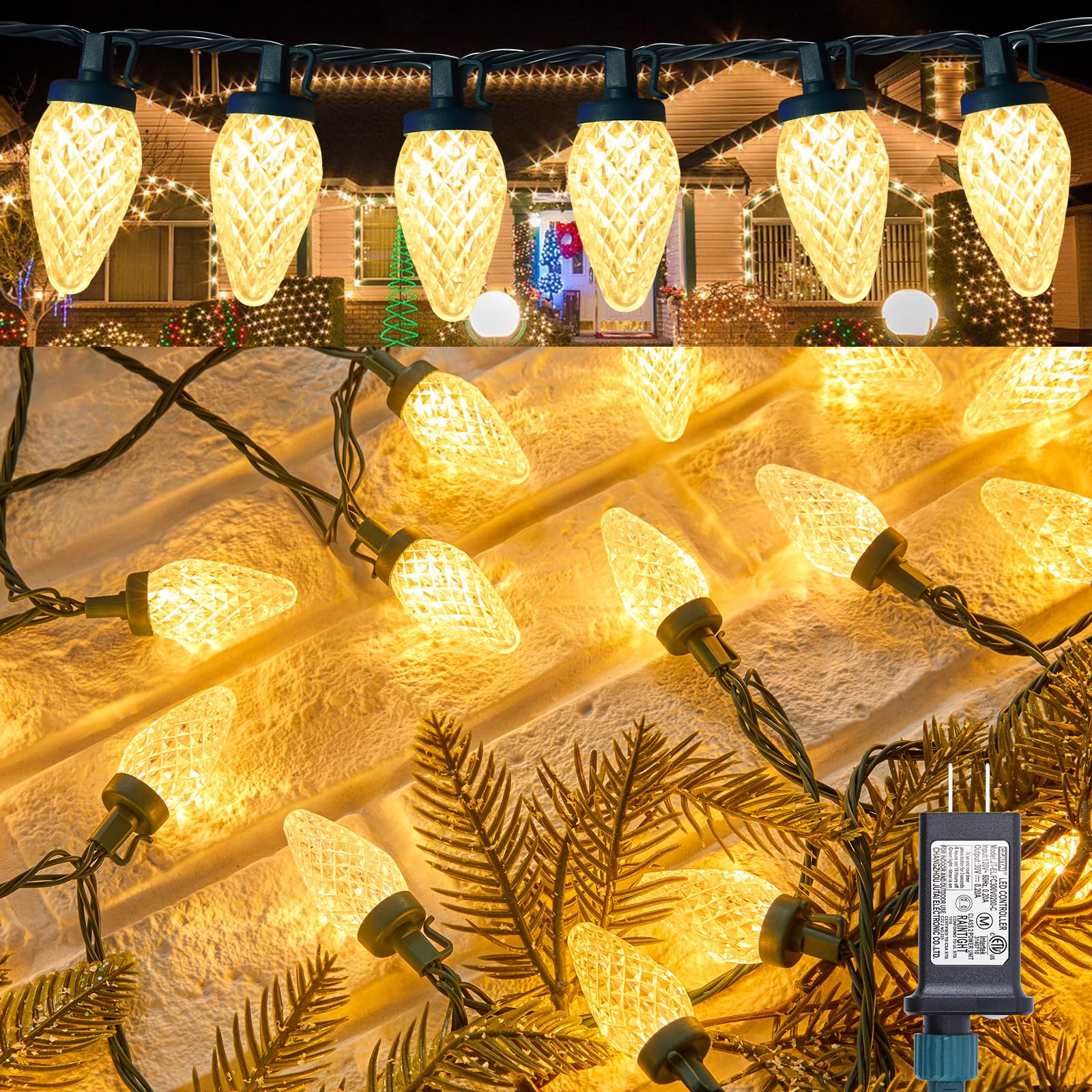 Minetom C9 LED Christmas Lights Outdoor - 81 FT 100 LED Plug in Fairy Lights with Timer & 8 Modes, Waterproof Commercial Grade E