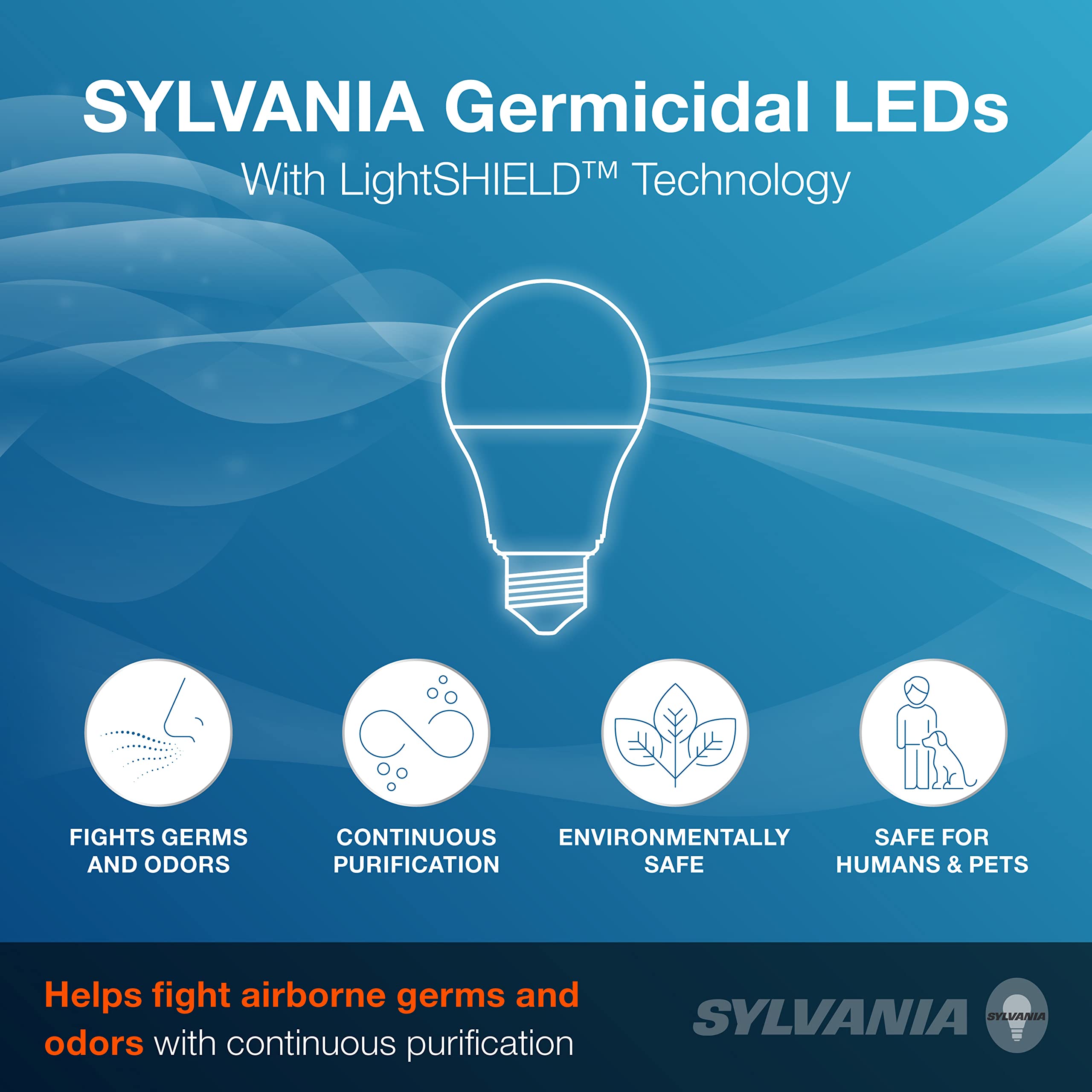 LEDVANCE SYLVANIA LightSHIELD A19 Germicidal LED Bulb, 8.5W=60W, 800 lm, 5000K Daylight, Non-Dimm