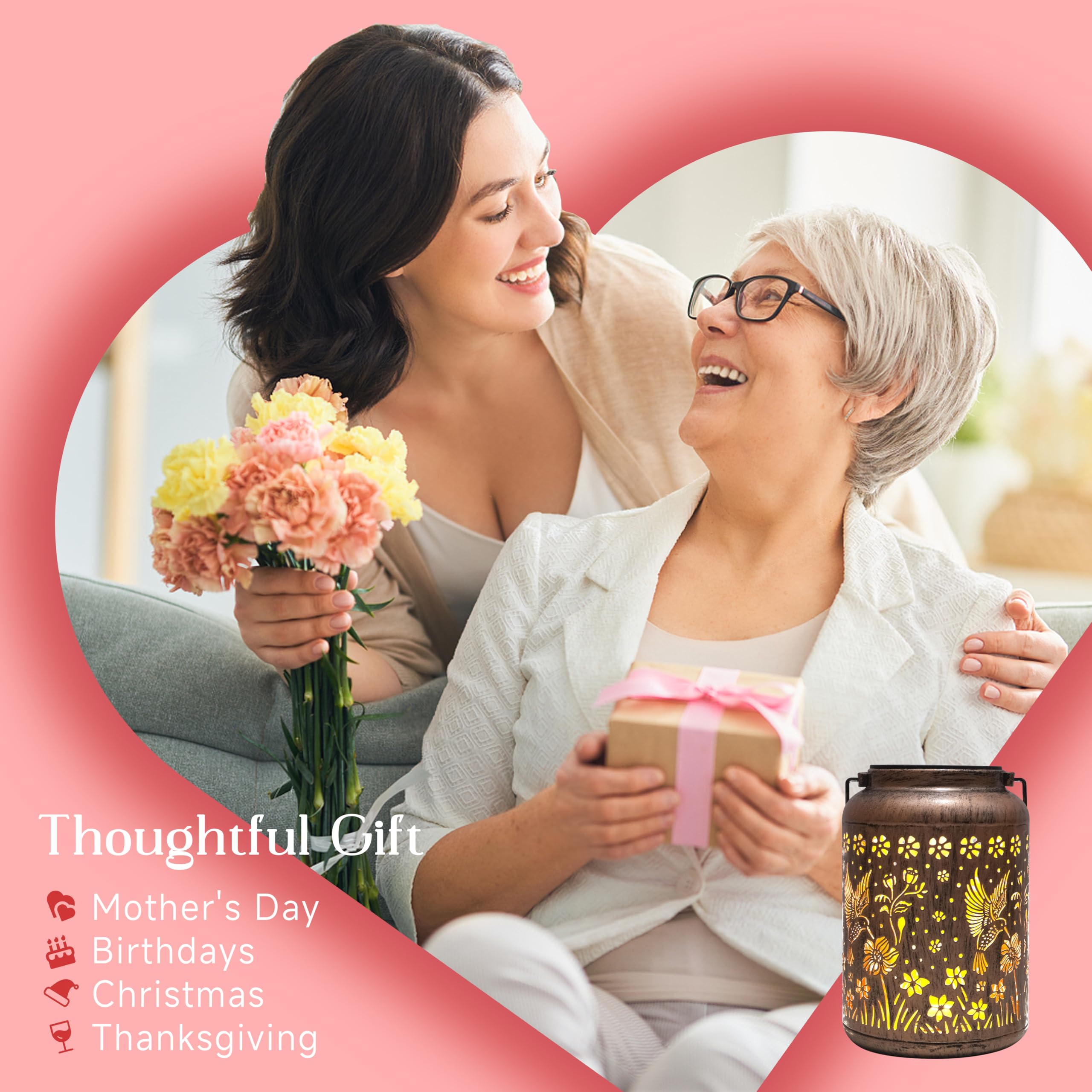 Hummingbird Solar Lantern Outdoor Hanging Solar Light - Ip65 Waterproof Led Decorative Lantern For Patio  Pathway  Or Tabletop. Perfect Mothers Day Gift For Women  Unique Metal Decor