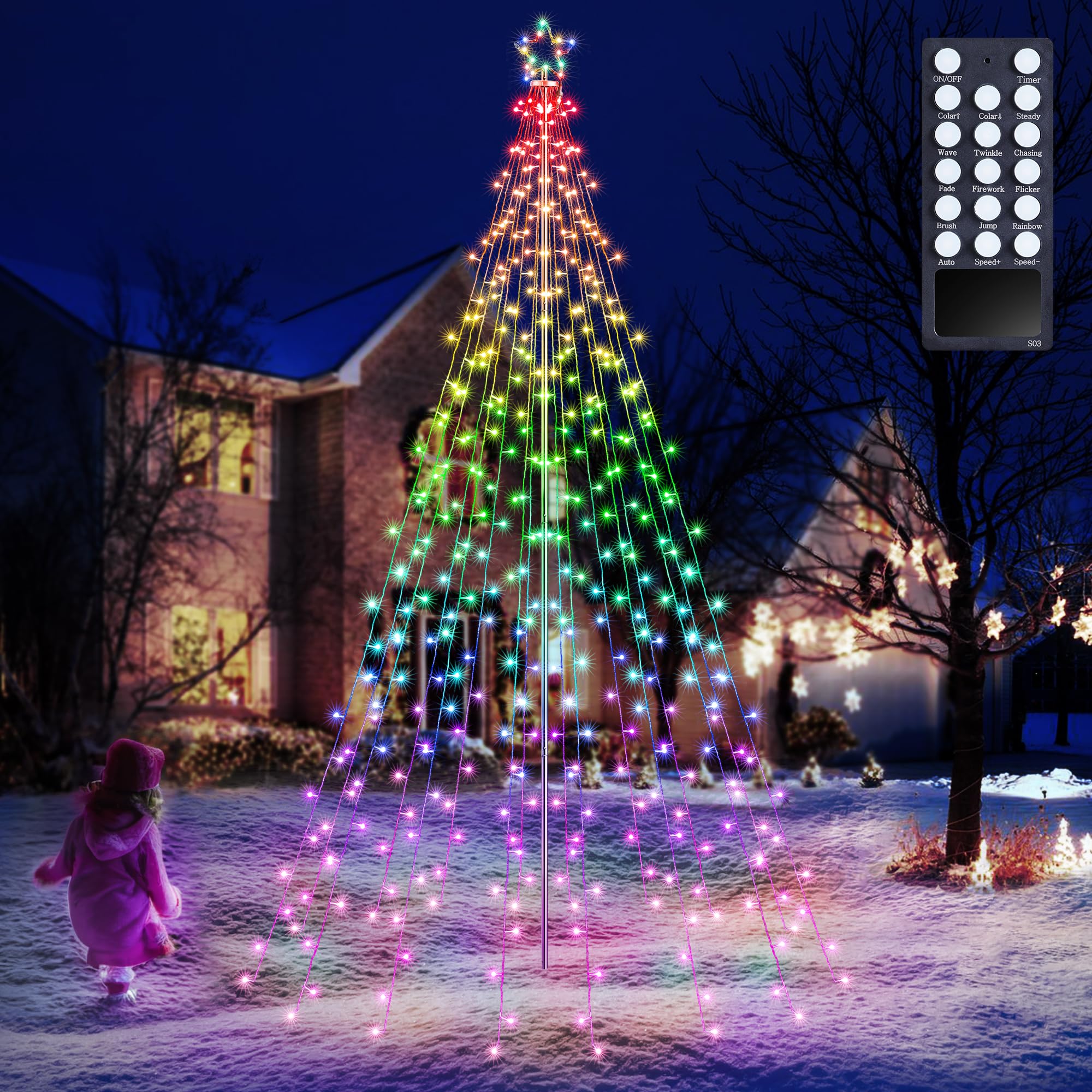 Flacchi Outdoor Star String Lights - 10FT/408LED, RGB, Waterproof, Remote, Timer, Model SSL0408-C-D-29V
