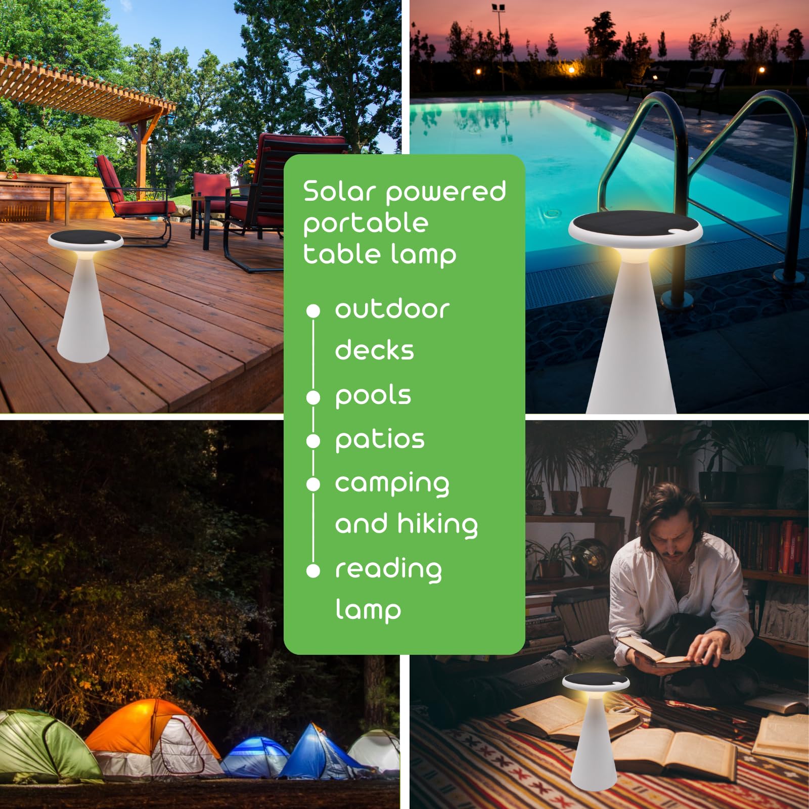 VerLuce Portable Solar LED Mushroom Table Lamp - 1.6W, 160 Lumens, 45 Hour Battery, IP44 Weather Resistant, White