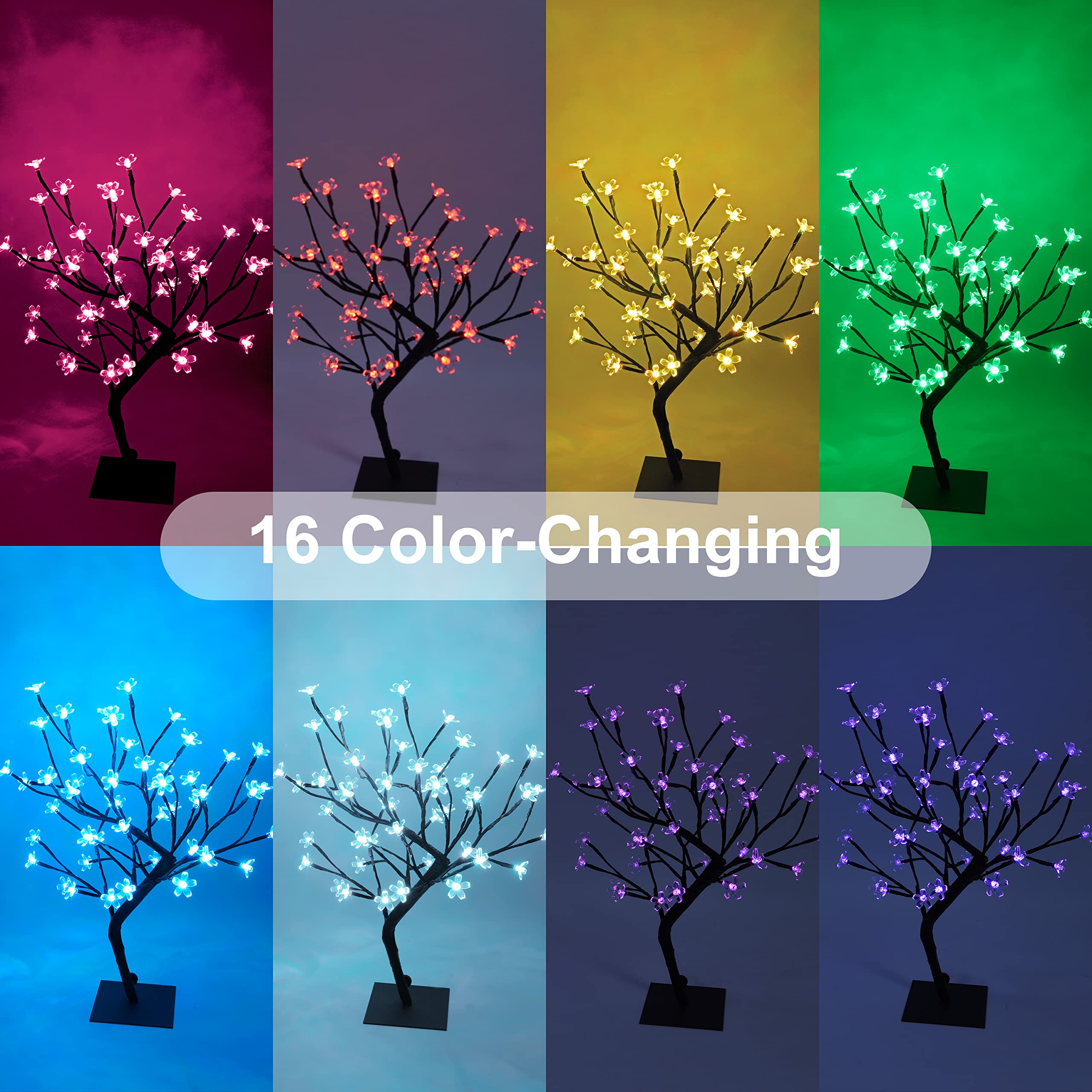 SPIRIT STAR Cherry Blossom Bonsai Tree Lamp - 18IN with 48 RGB LEDs, Remote Control, Indoor/Outdoor Decor, Copper Material