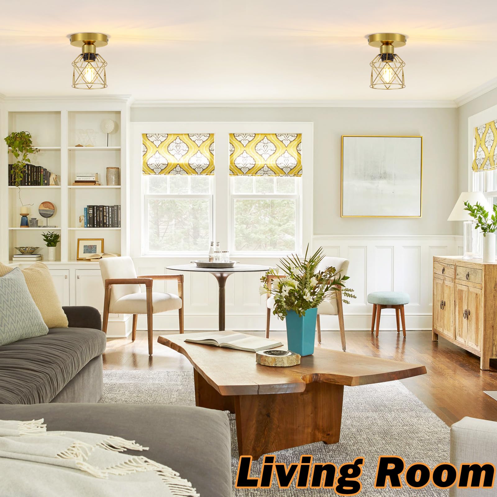 Fadimikoo 2-Pack Gold Hallway Light Fixtures Ceiling  Small Semi Flush Mount Ceiling Light With Gold Metal Cage  Indoor Close To Lighting Lamp For Bedroom Closet Entryway (Led Bulbs Included)