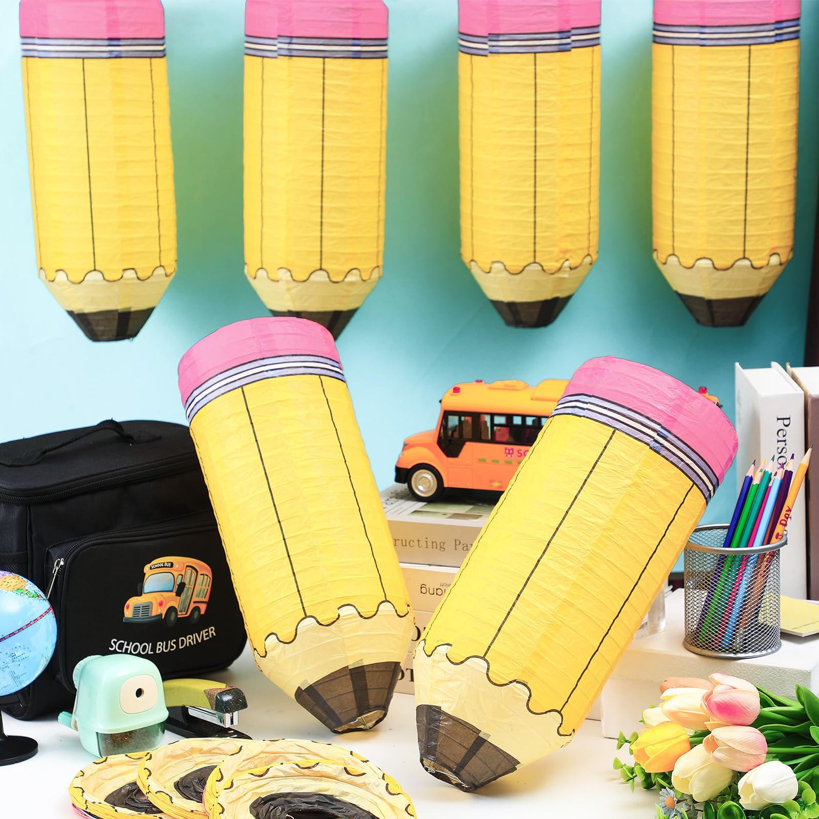 Retisee 12 Pcs Pencil Hanging Paper Lanterns Party Decorations, Colorful Preschool Kindergarten Graduation Classroom Ceiling Dec