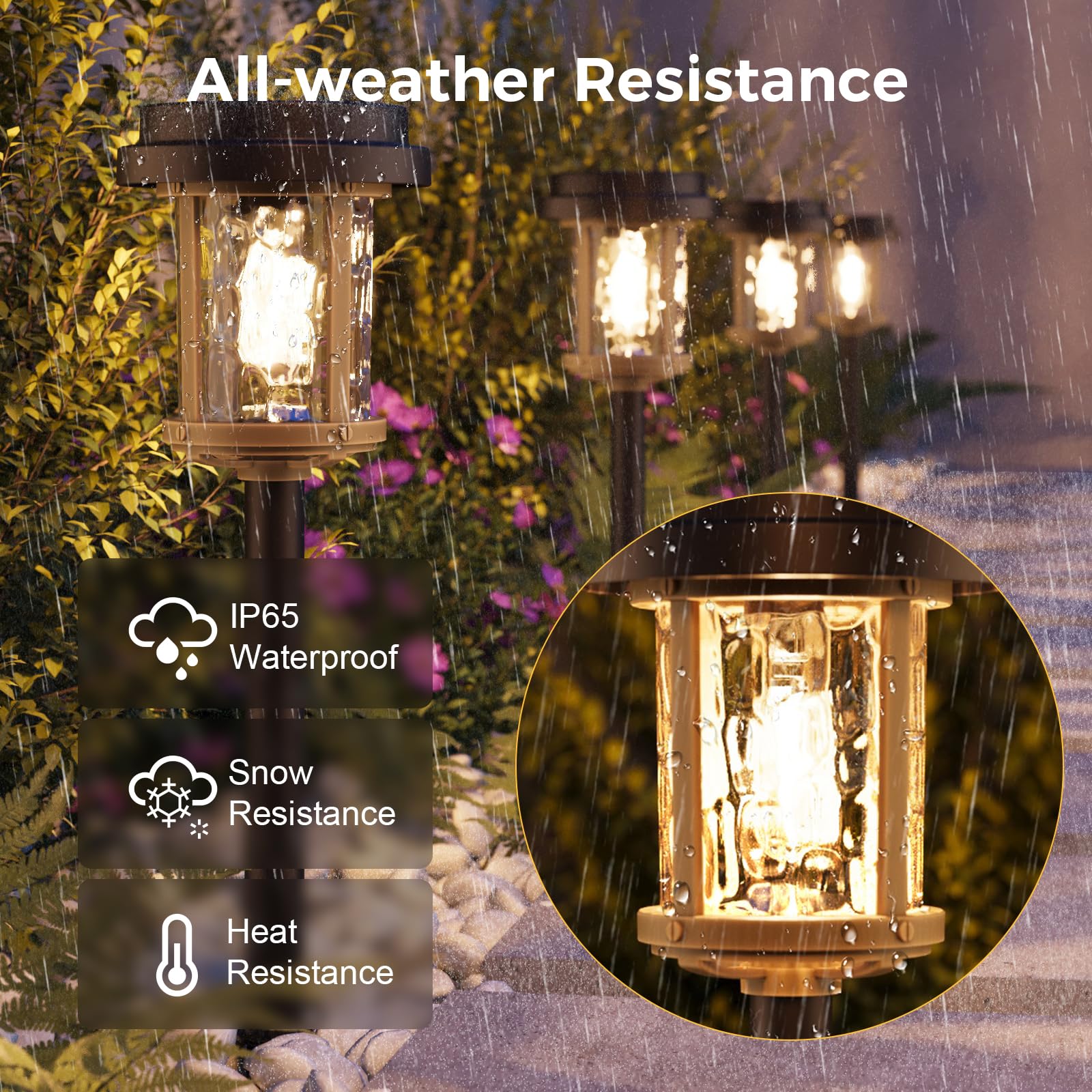 XMCOSY+ Solar Pathway Lights, 6 Pack, 15 LM LED, IP 65 Waterproof, Stainless Steel, Brown & Black, Model HW-6181J