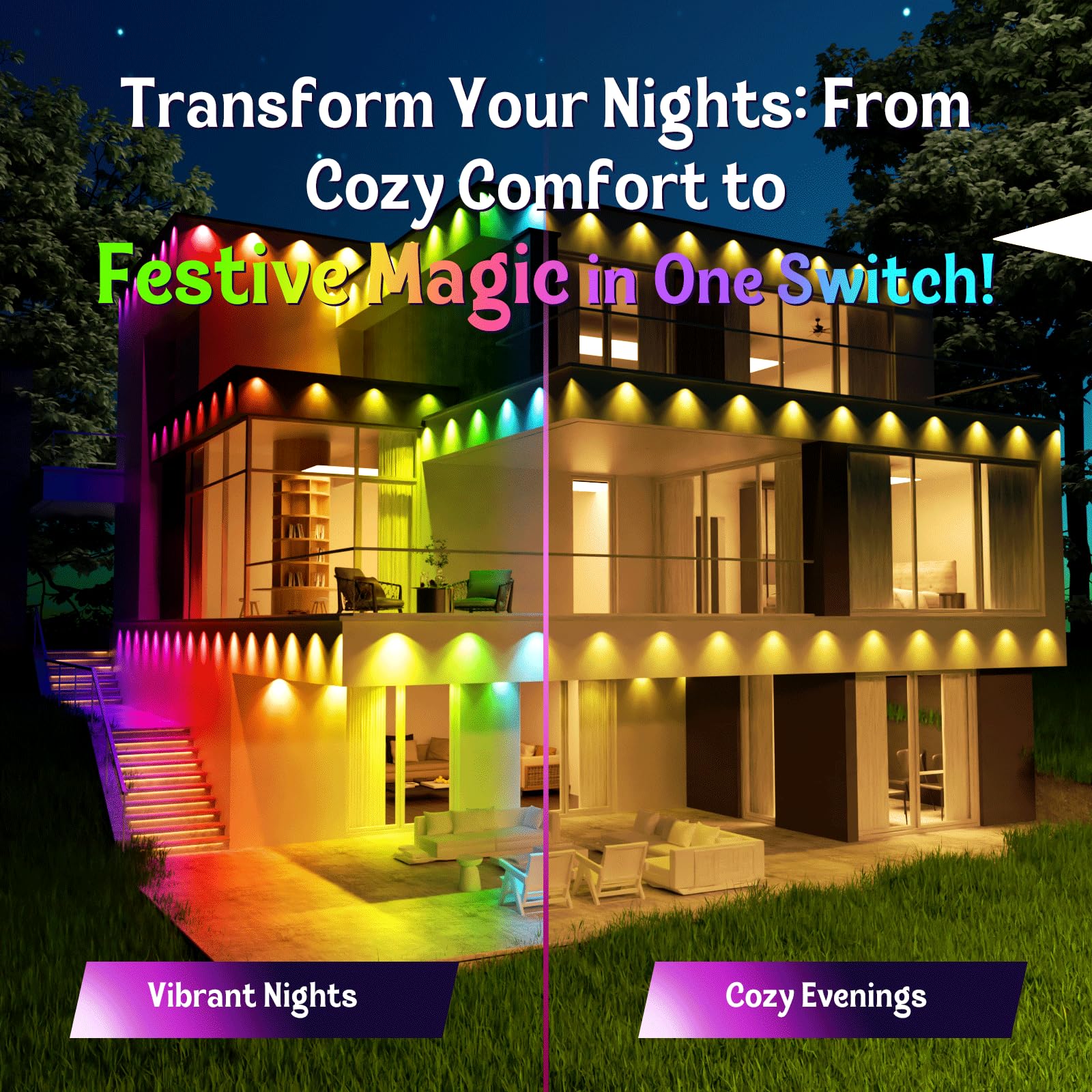 HUTAKUZE Outdoor Christmas Lights, 50ft RGB LED, IP67 Waterproof, Smart APP & Remote Control, Multicolor, Model C5113