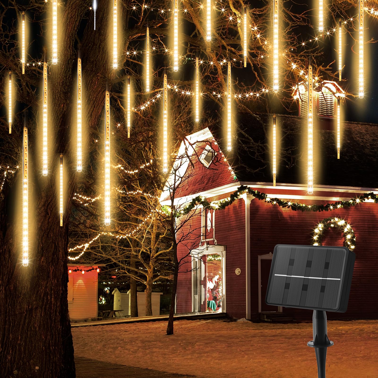 Solar Meteor Shower Lights, 20 Tubes 480 LED, Waterproof Christmas Decorations, Cascading Falling Rain for Tree Bushes Holiday P