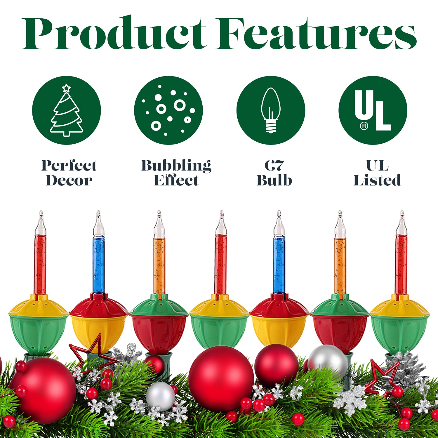 Tupkee Christmas Replacement Bubble Lights – 3 Multi-Color Light Bulbs - Christmas Tree Holiday Decor