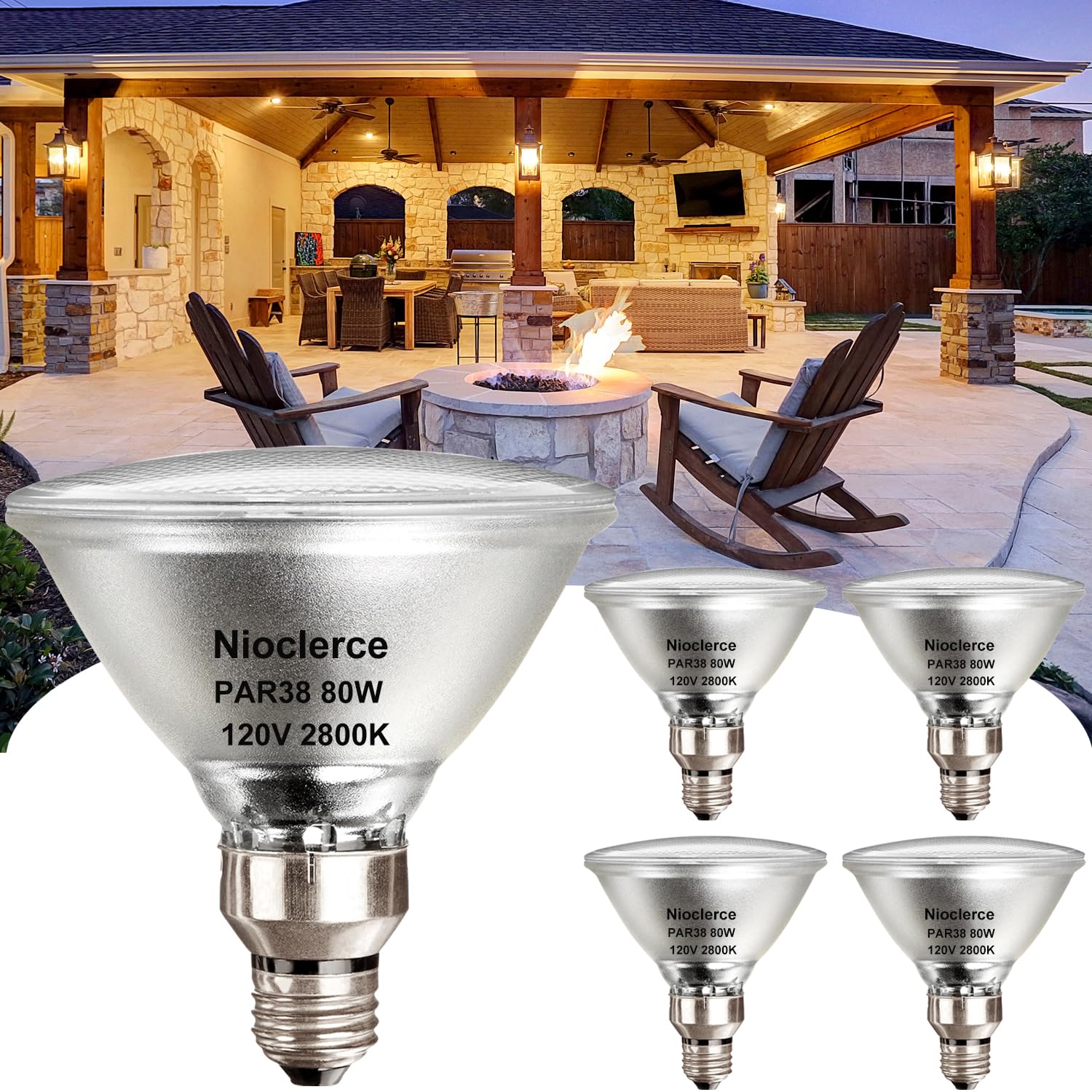 Nioclerce Par38 Flood Light Bulbs - 4 Pack 80W Par38 Halogen Bulb 120V Warm White 2800K, Par 38 Bulb Dimmable E26 Base For Indoo