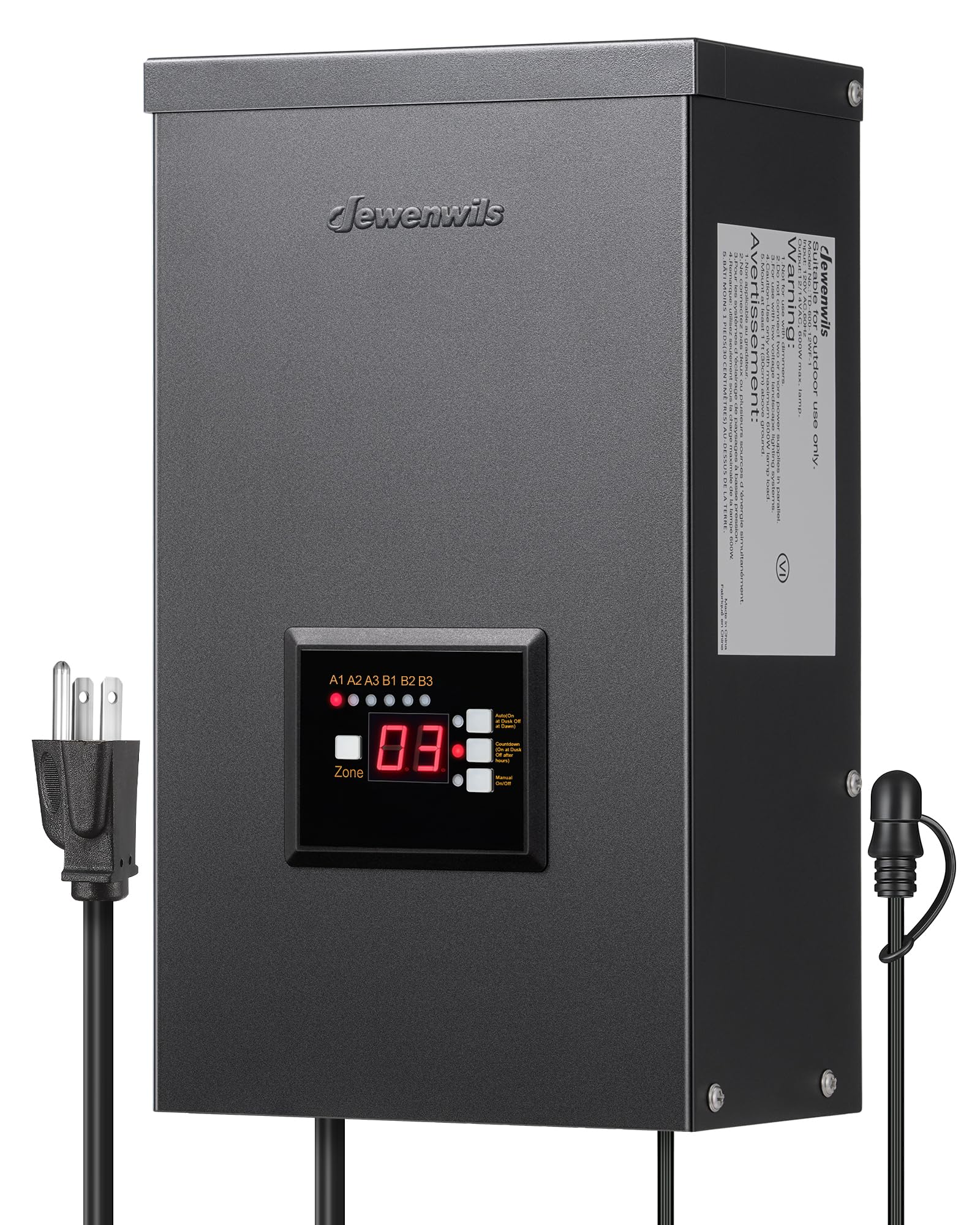 DEWENWILS 600W Low Voltage Landscape Transformer, 6 Independent Outputs, Outdoor Waterproof 12 Volt Transformer with Photocell &