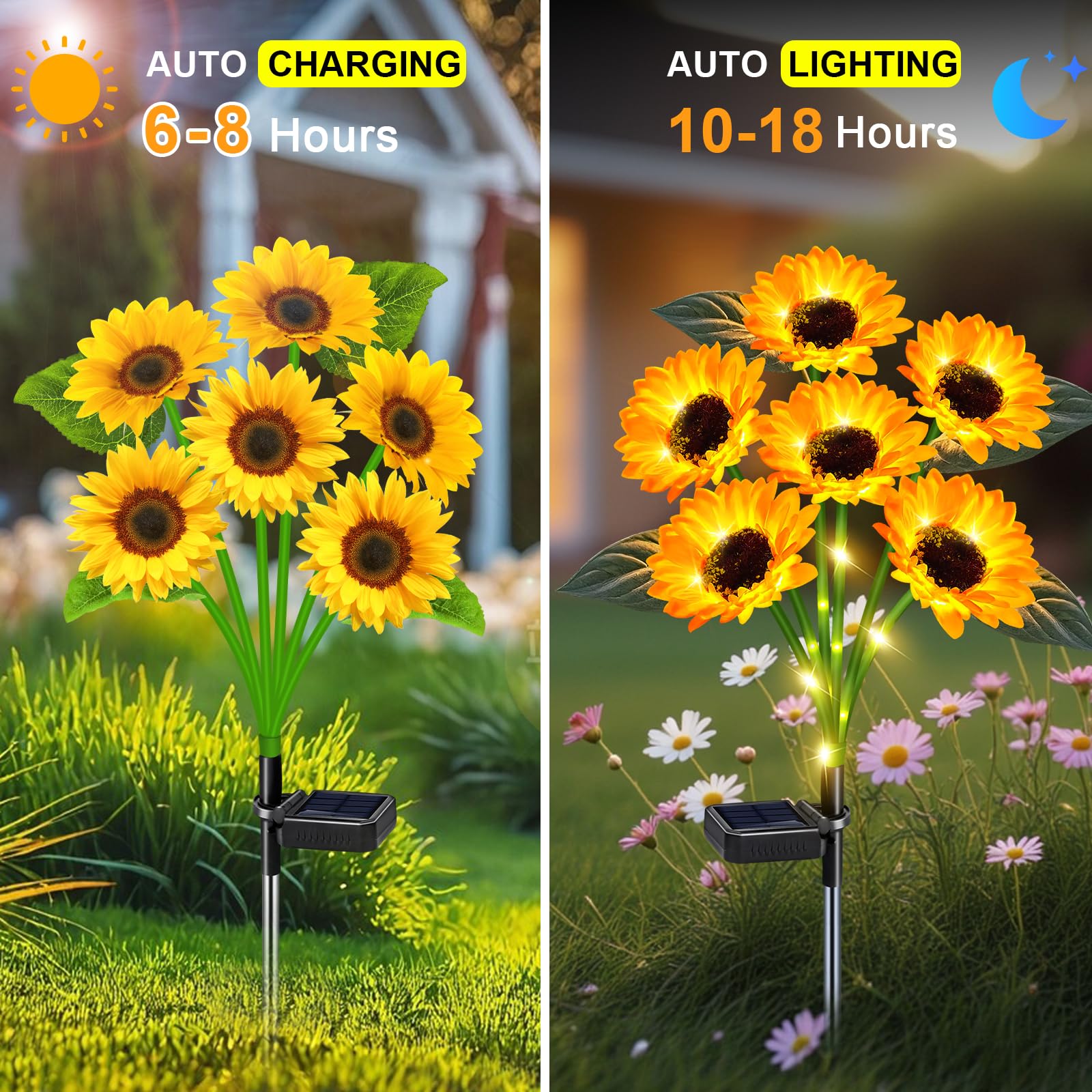 Ostritec Sunflower Solar Lights Outdoor Decor, 4 Pack, Waterproof, Plastic, Garden, Patio, Flower Bed, Model sunflower-6tou-4pack
