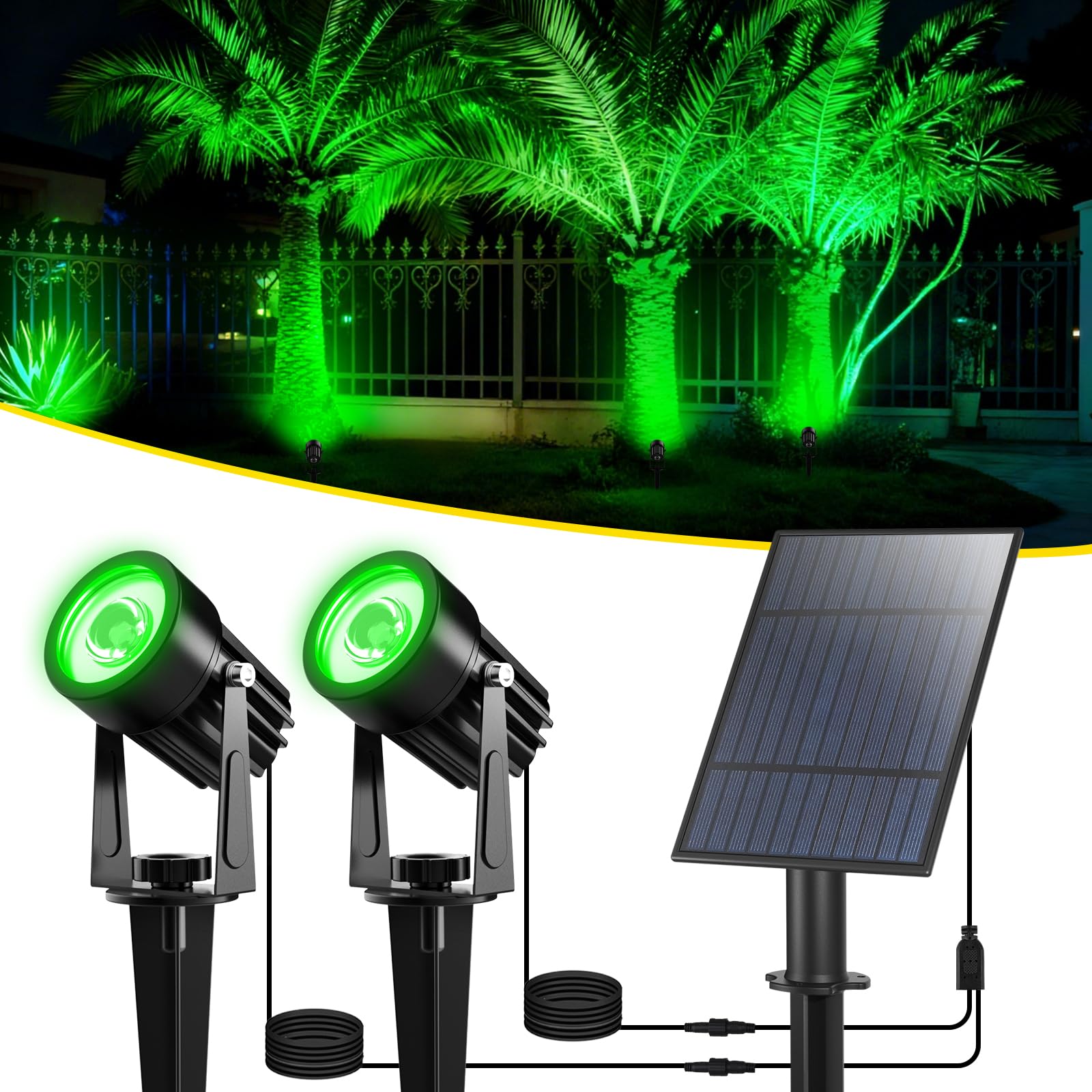T-SUN Green Solar Spotlights Outdoor, 2-in-1 Waterproof Solar Landscape Spotlights, Dusk to Dawn Solar Lights for Trees, Garden,