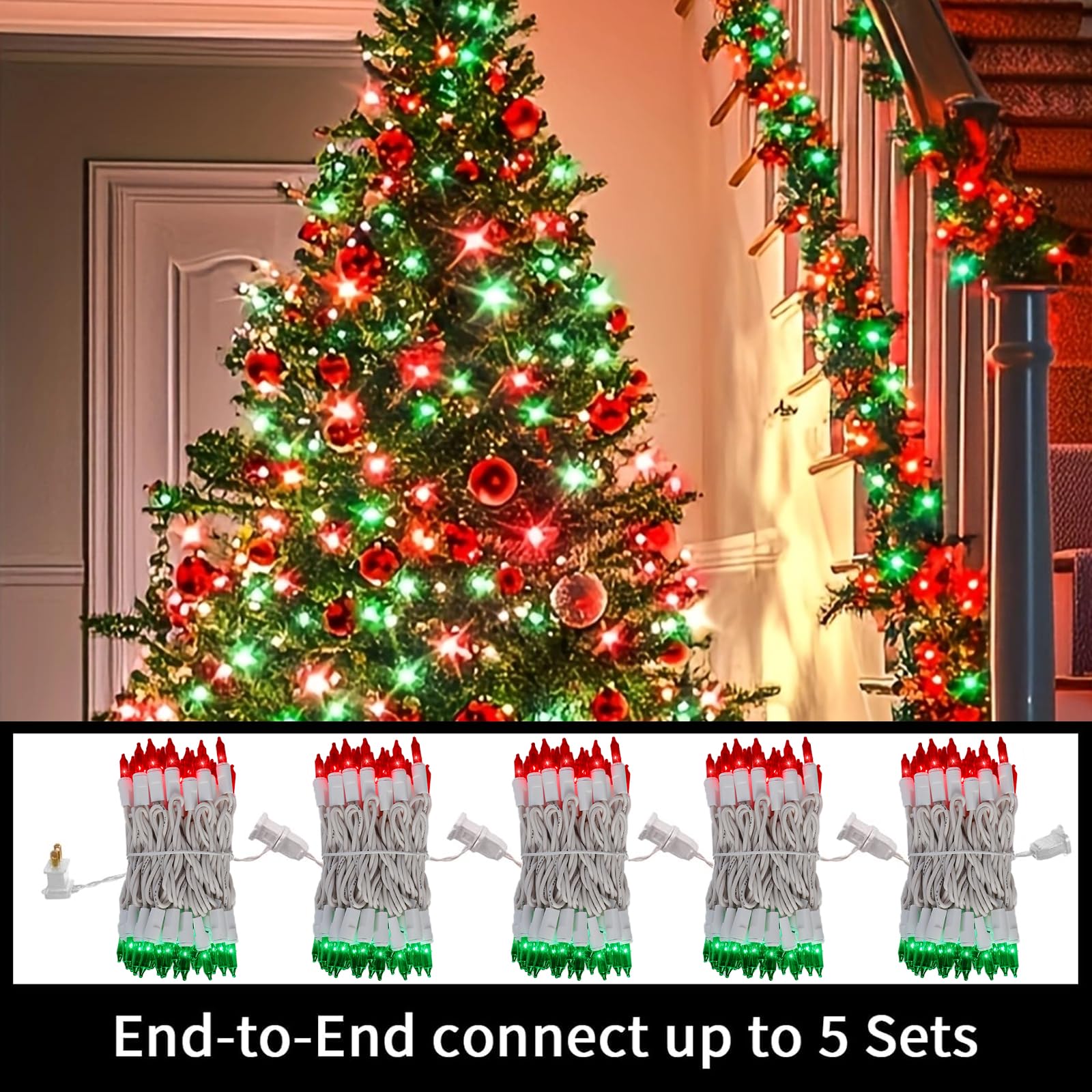 Lamphome 100 Count Red Green Christmas Lights  White Wire 20Ft Incandescent Holiday String Light Set For Indoor Outdoor Use Christmas Tree  Halloween  Valentine Wedding Lighting Decoration