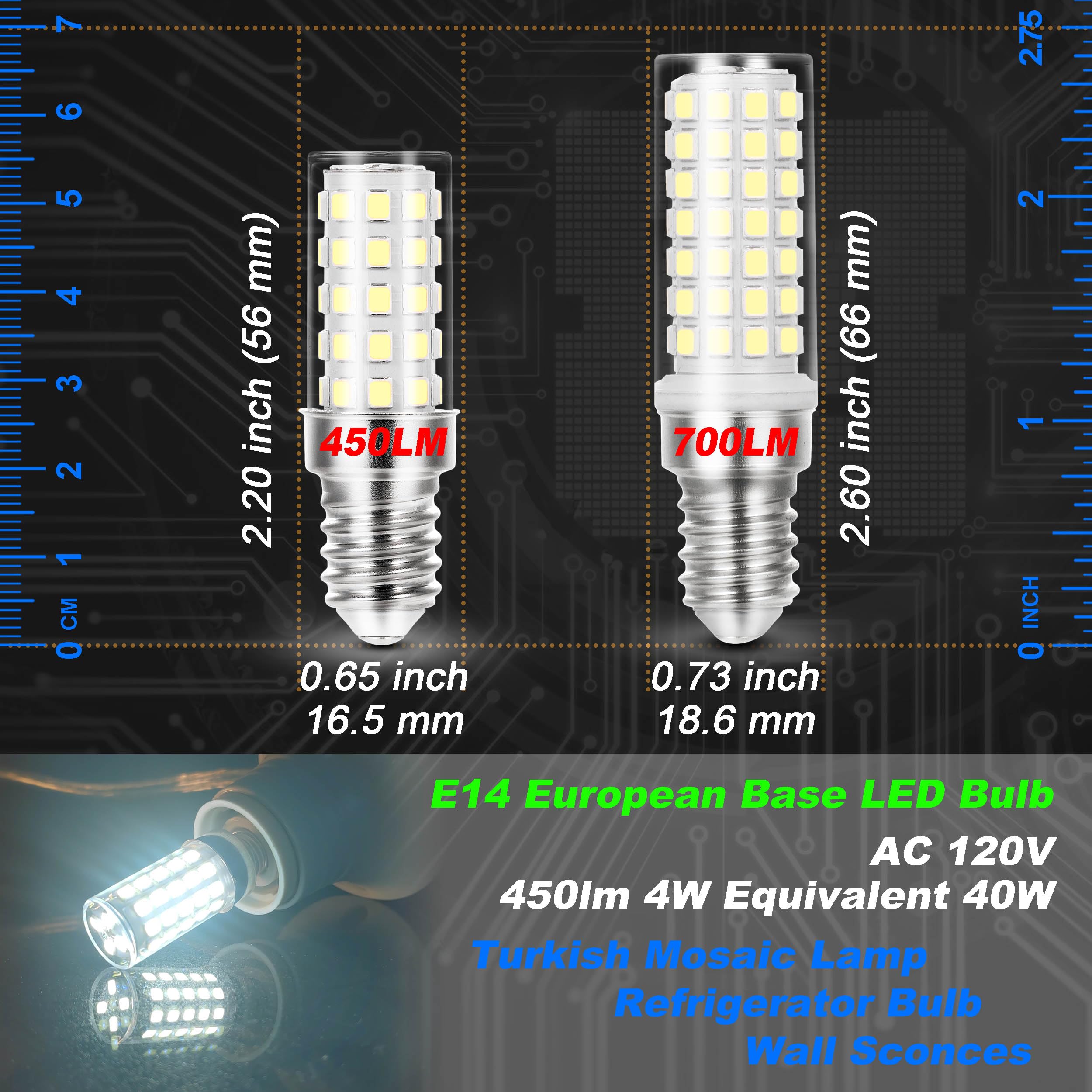 E14 European Base Led Bulb 4W Equivalent 40W Daylight White 6000K 450Lm Ac100V-265V T6 C7 E14 Candelabra Bulb For Turkish Persia