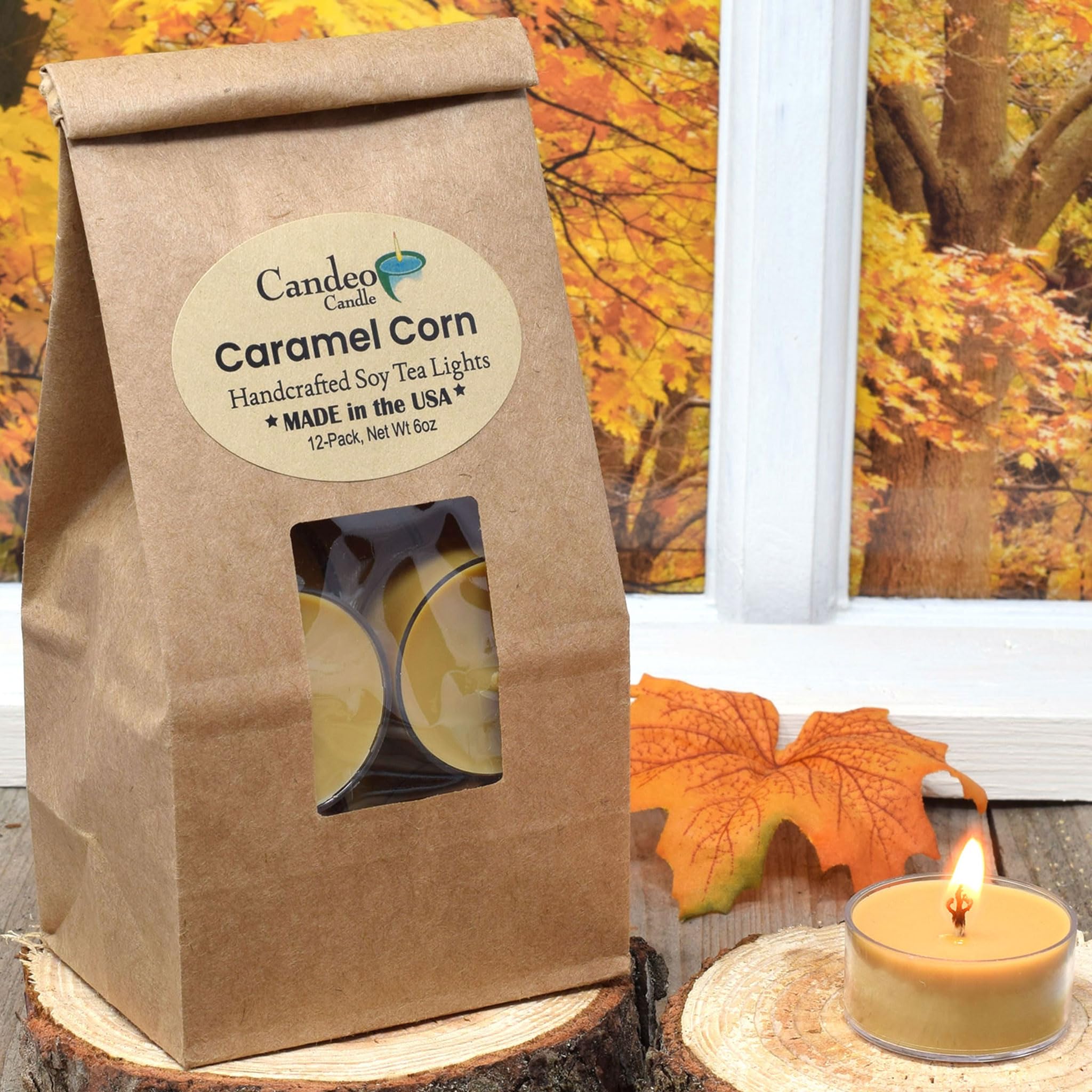 Caramel Corn Scented - 12 Pack - Scented Tealight Candles - Soy Beeswax Blend - Handmade In The Usa - Candeo Candle - Fall Scents