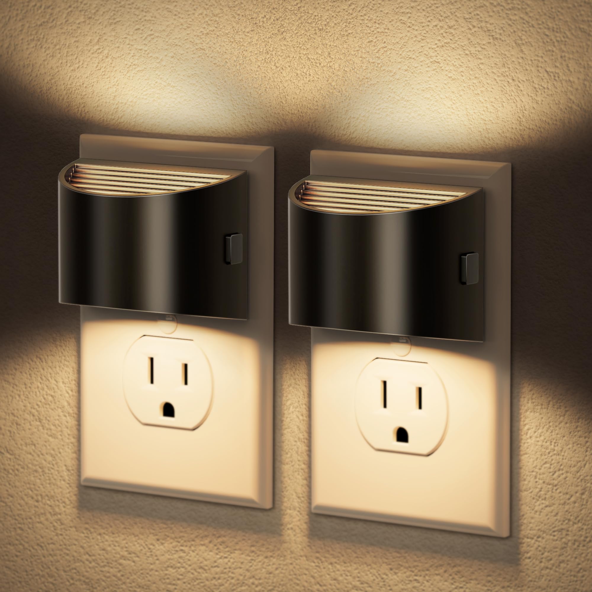 Jandcase Led Night Lights Plug Into Wall, 2 Pack Gold Modern Night Lights, Dusk To Dawn Sensor Nightlight,0-100Lm Brightness Adj