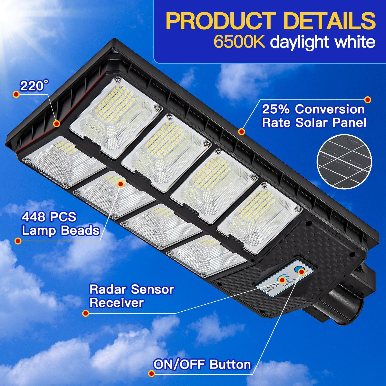 Yointhit Waterproof Solar Lights - Dusk to Dawn Motion Sensor, 800W-2PACK, Metal, High Brightness Garden Pathway Lamps - 2 Pack