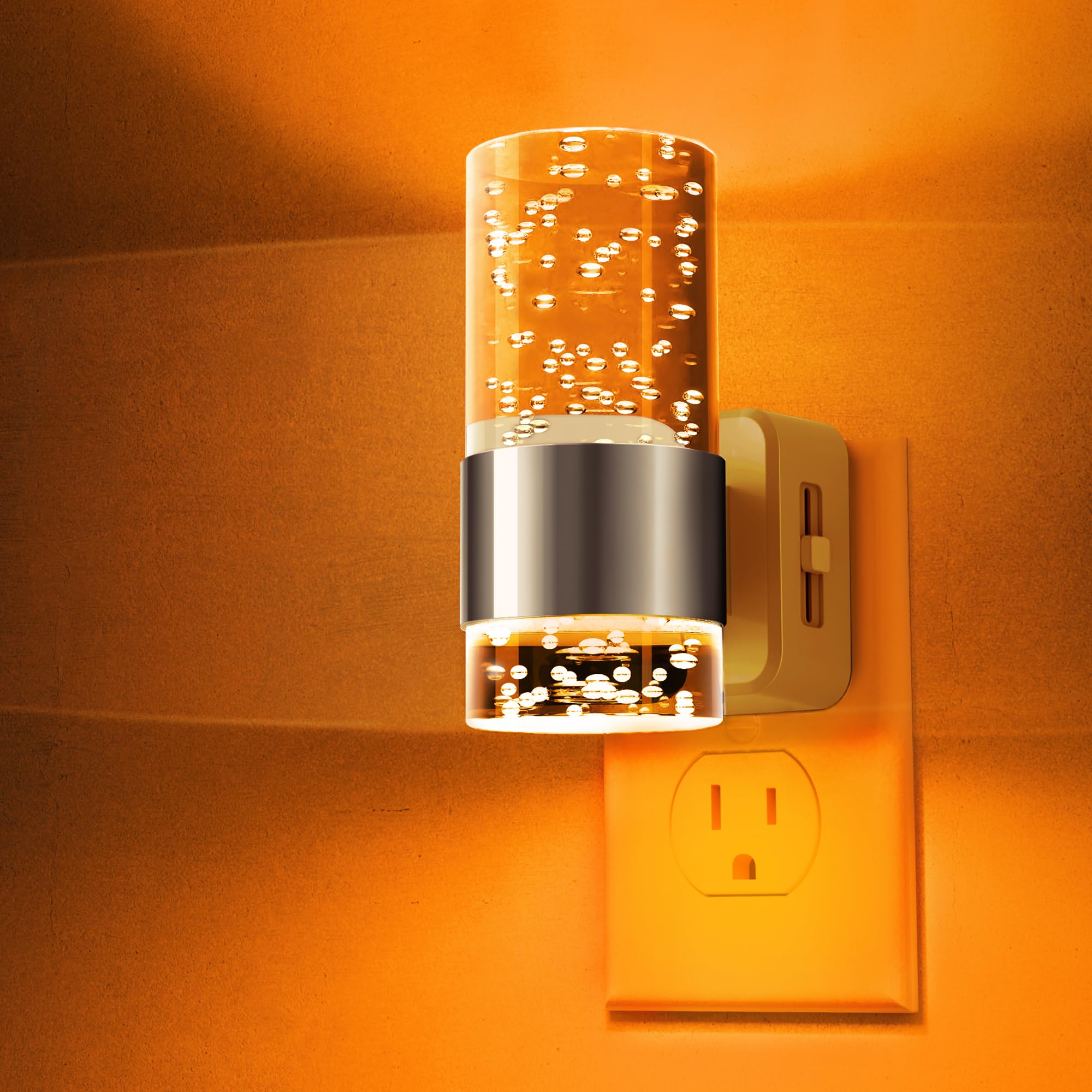 L LOHAS LED Night Light, Dimmable Plug-in Acrylic, 0-100 LM Brightness, Dusk to Dawn Sensor, 1 Pack, Silver-Amber, Model A-GY197