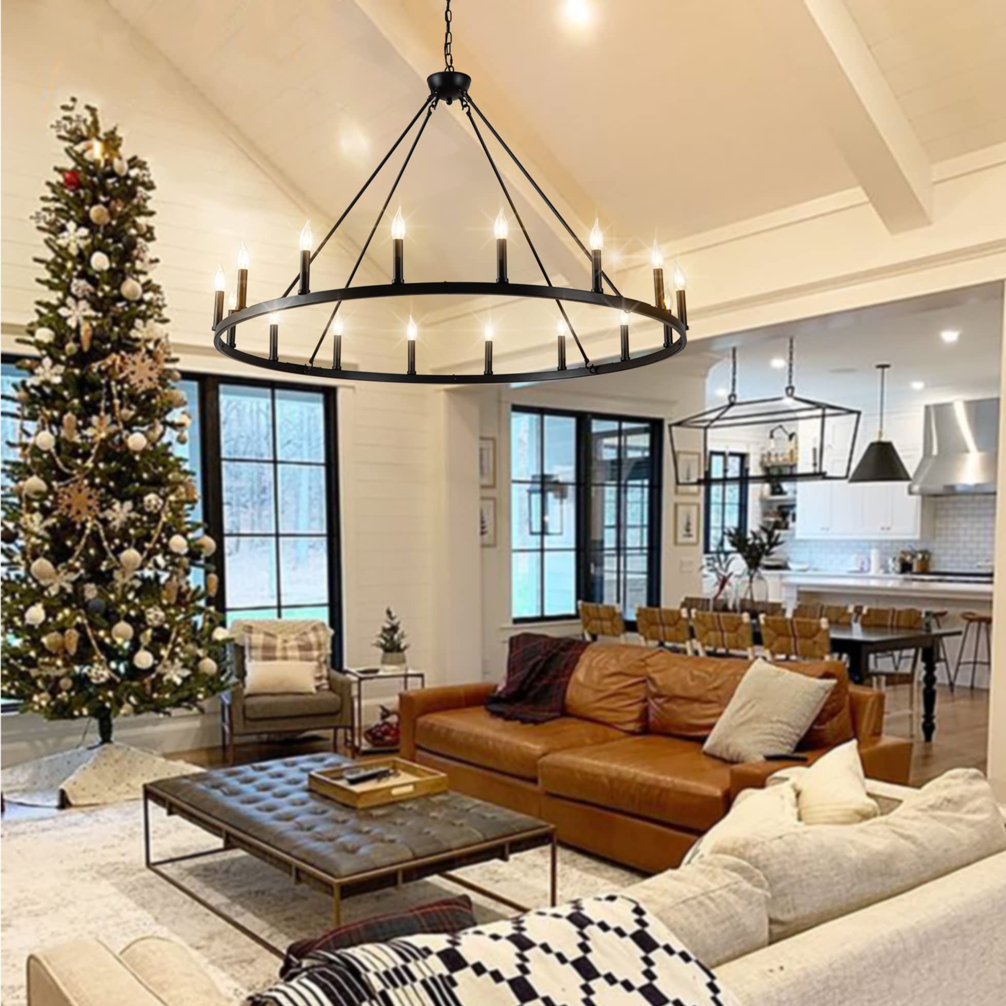 Psyverii 16-Light Black Wagon Wheel Chandelier - Rustic Farmhouse Lighting Fixture, Model PSY-A7-23