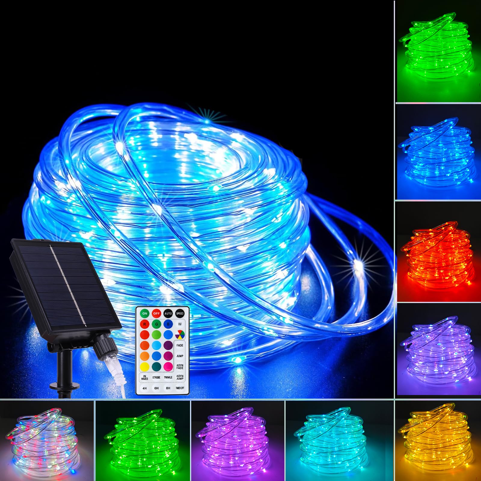 Vigdur 33FT Solar Rope Lights Outdoor - 100 LEDs 18 Color Changing LED Rope Lights Waterproof with Remote & Timer & 8 Lighting M