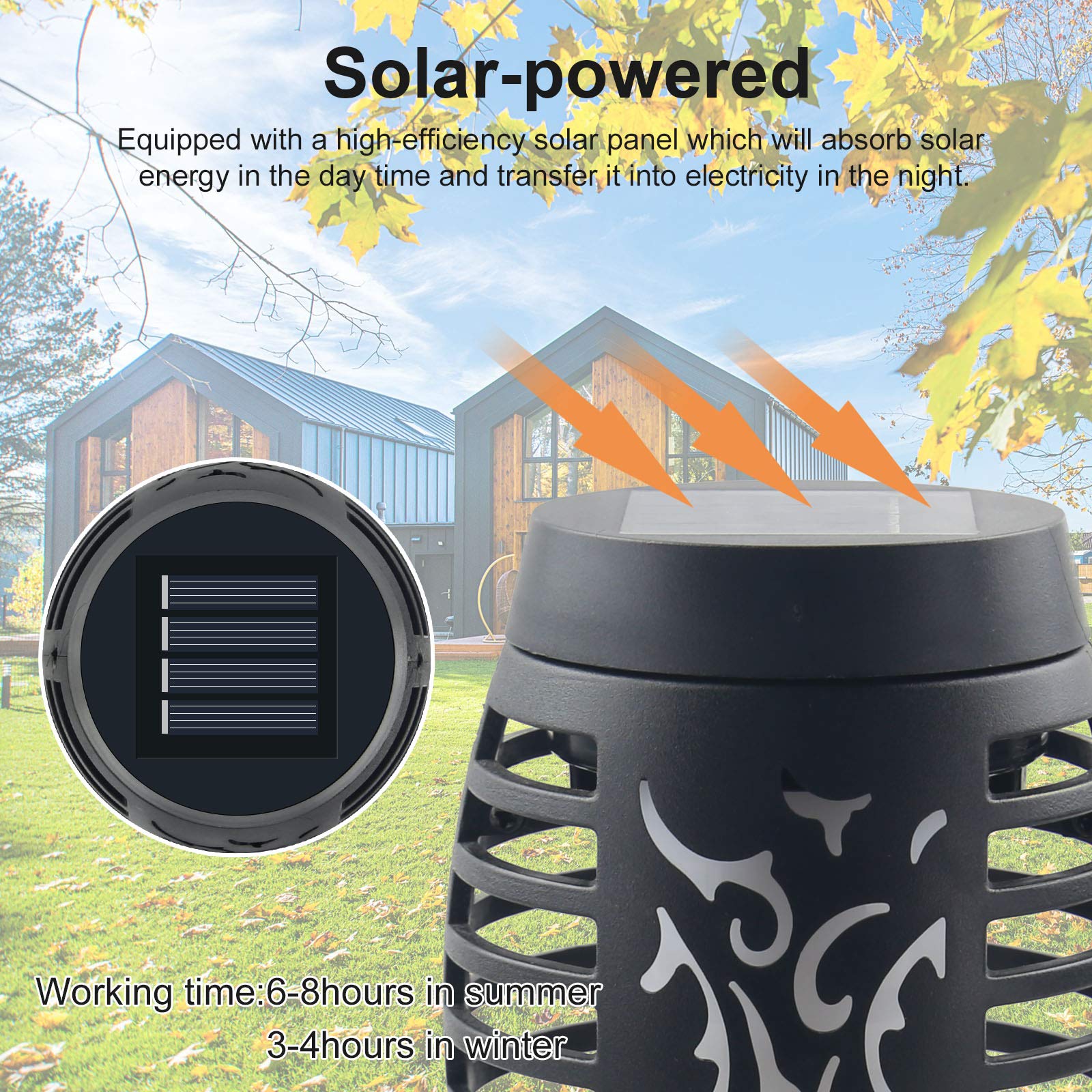 Permande Solar Torch Lights - 16 Pack Mini Outdoor Flickering Flames - Waterproof Garden Pathway Decor - Black Plastic