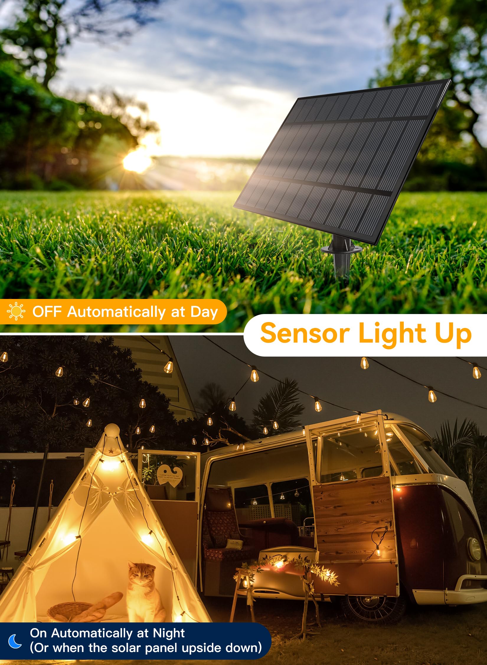 Ollny Solar String Lights, 30FT Warm White, 15+1 LEDs, USB & Solar Charging, 3 Modes, 5 Timers, Waterproof, Model NYD015B