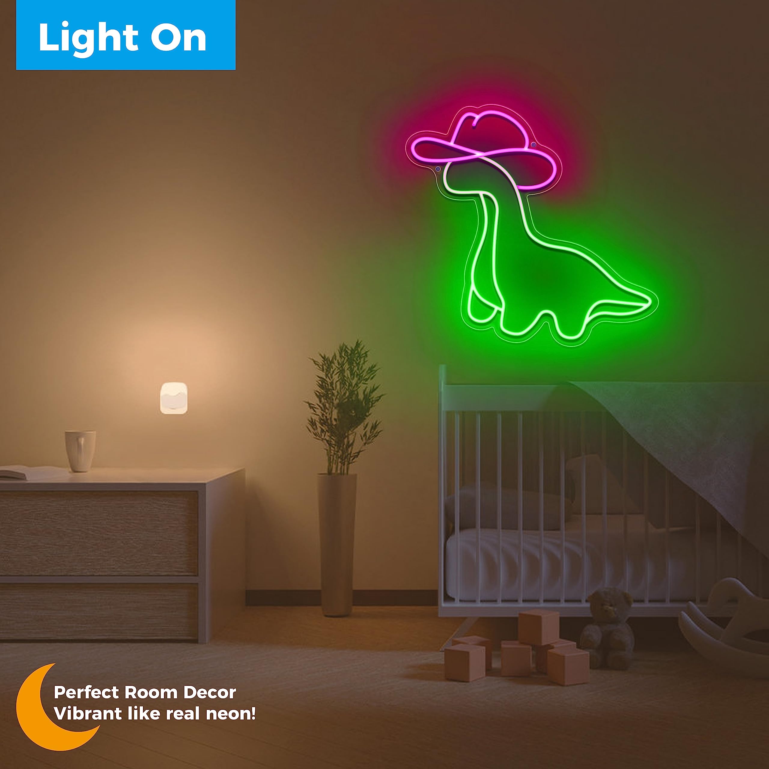 iPuppy Cowgirl Dinosaur LED Neon Sign, Acrylic Night Light for Kids Room Decor, Birthday and Christmas Gifts, Color: Cowgirl Dinosaur
