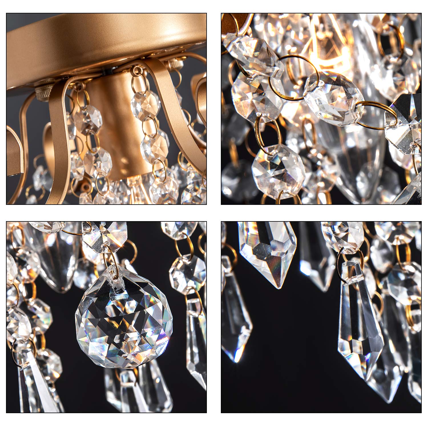 Q&S Mini Chandelier - Gold Crystal Ceiling Light Fixture For Entryway, Bedroom, Bathroom, Hallway