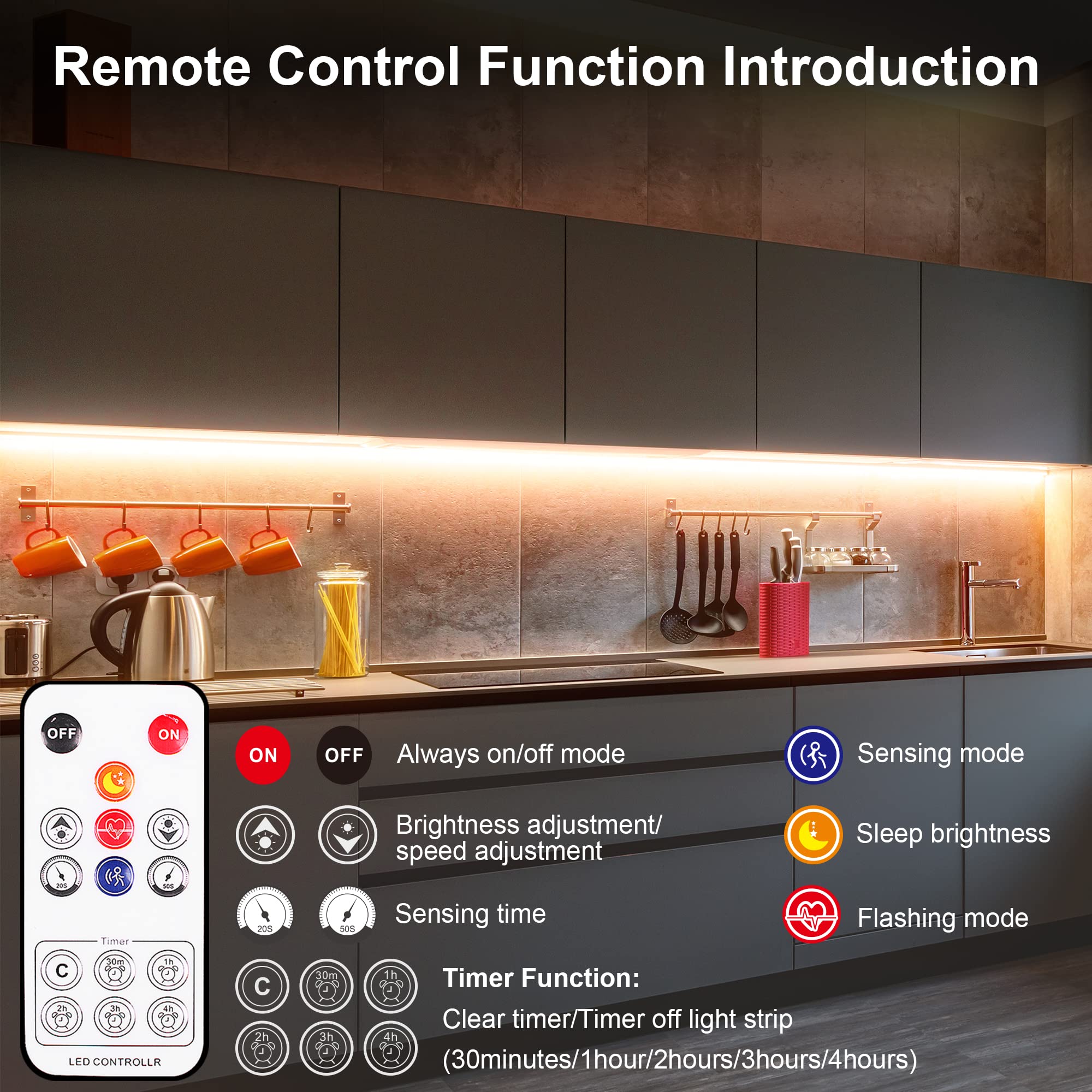 LAFULIT Under Cabinet Lights Kit, Motion Sensor LED Strip, Dimmable Timer, 16.4FT, Warm White