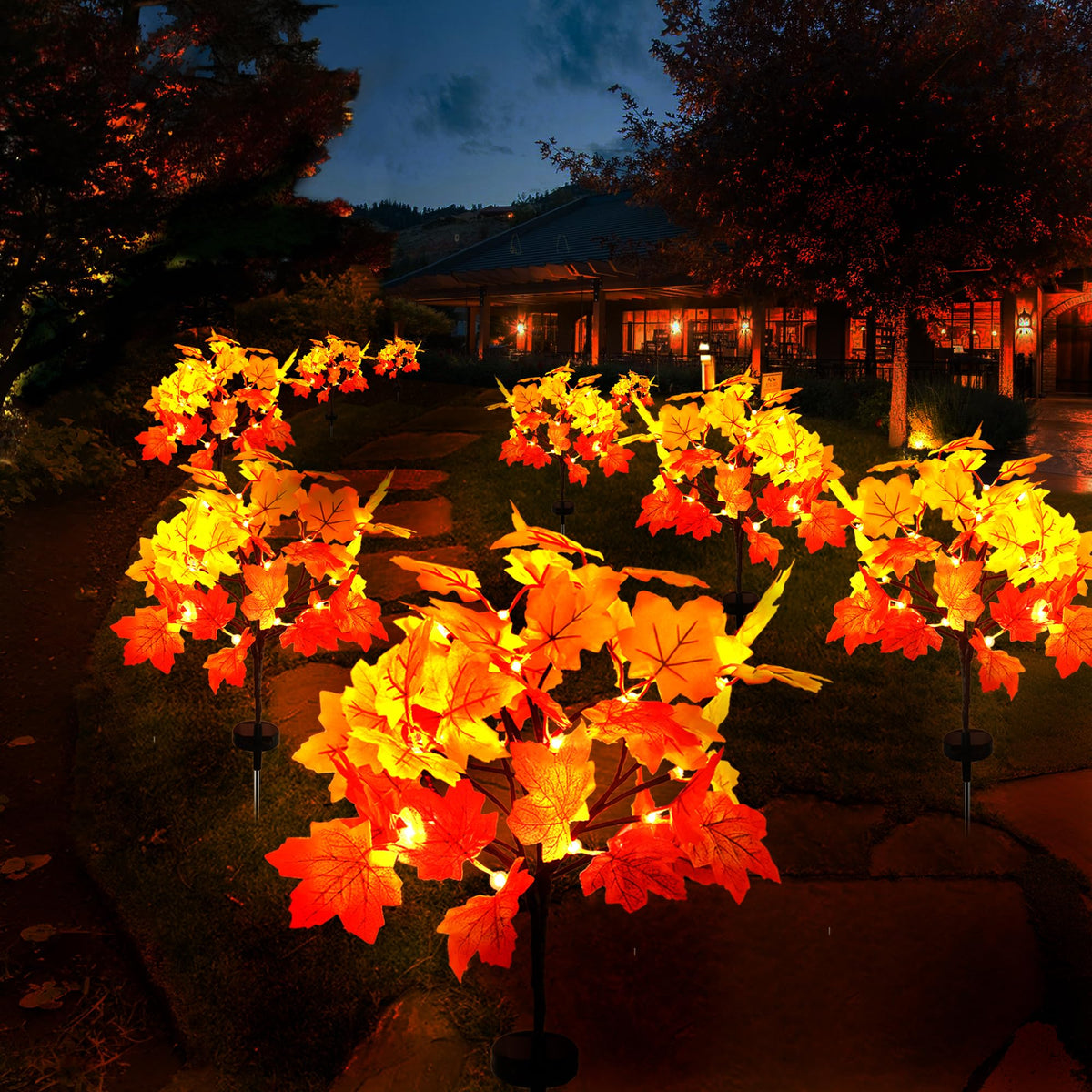 2Pack Fall Solar Lights Outdoor Decorative, 40Led Fall D  Cor Maple Leaf Solar Fall Lights For Outside,Fall Outdoor Decorations