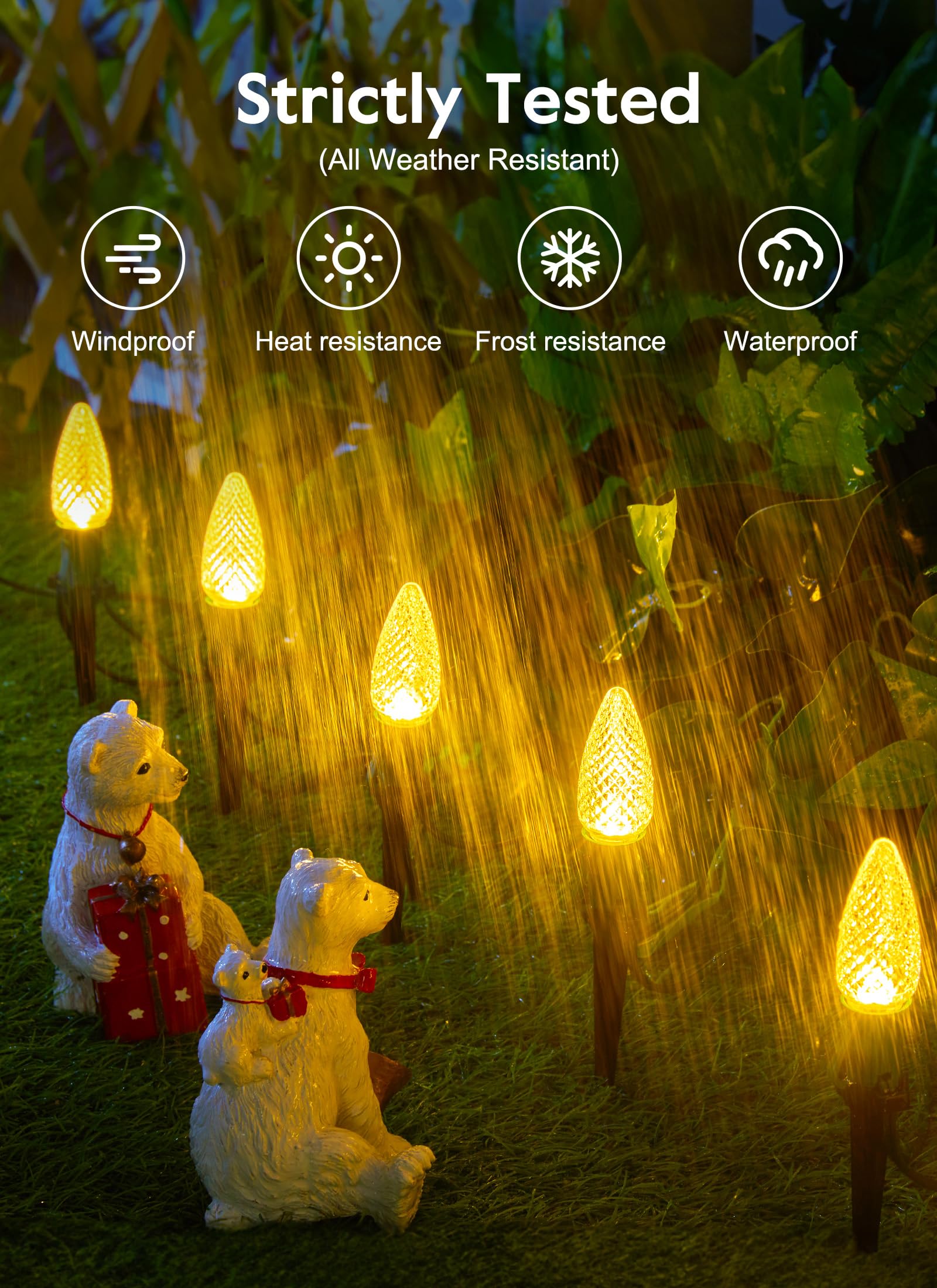 Brightown C9 Christmas Pathway Lights - 25.7ft, 20 LED, Waterproof, Warm White, Connectable, Outdoor Lawn Decoration