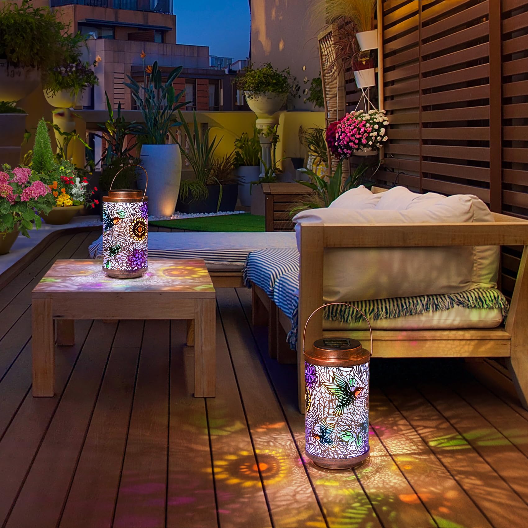 2Pack Solar Lanterns Outdoor Waterproof Hummingbird Gardening Gifts For Women, Multicolor Solar Lights Patio Lantern For Backyar