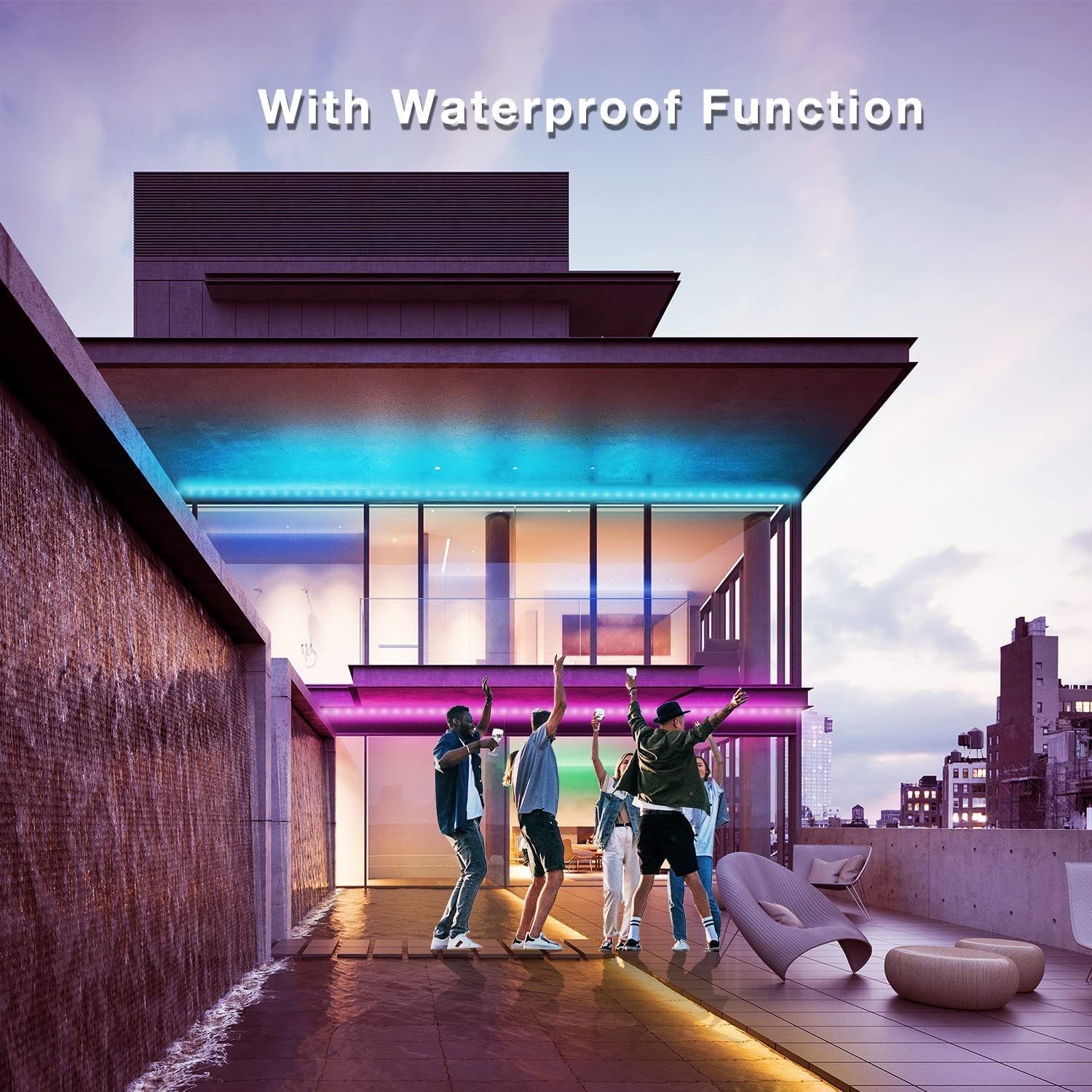 Daybetter 100 Ft Outdoor Led Strip Lights Waterproof, Smart Light Strips With App Voice Control Remote, 5050 Rgb Music Sync Colo