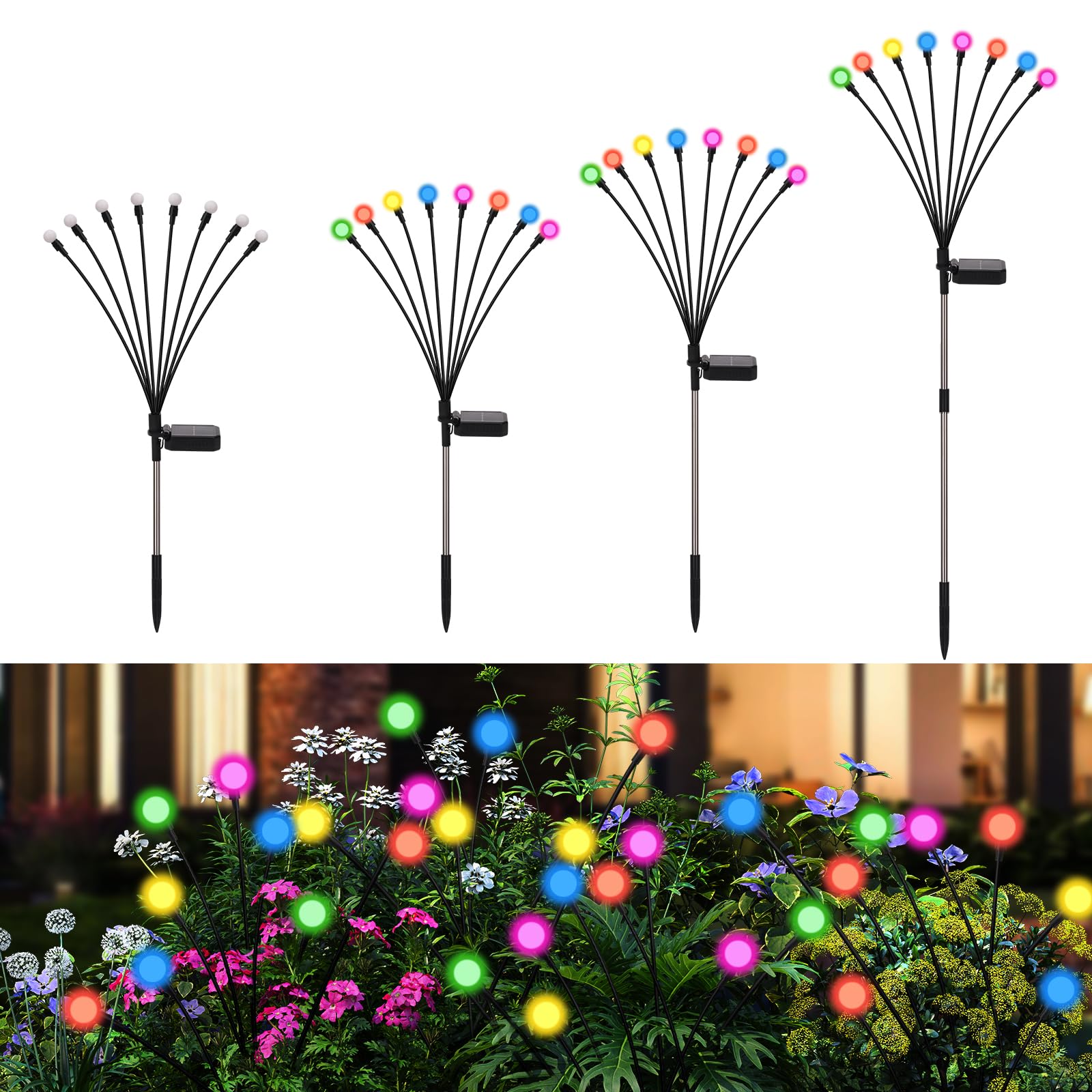 Galavasen Solar Firefly Lights Outdoor Waterproof, 8 Mode RGB Color Changing Firefly Swaying Solar Lights for Outside Yard Patio