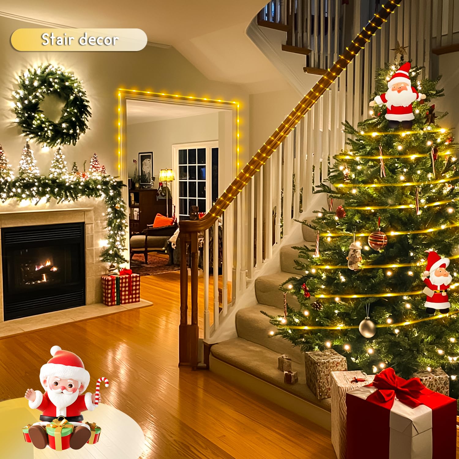 Potive 66Ft Battery Powered String Lights, 2 Pack Total 200 Led Outdoor Battery Operated Light, 8 Modes Battery Operated Rope Lights For Christmas Garden Walkway Patio Decorations (Warm White)