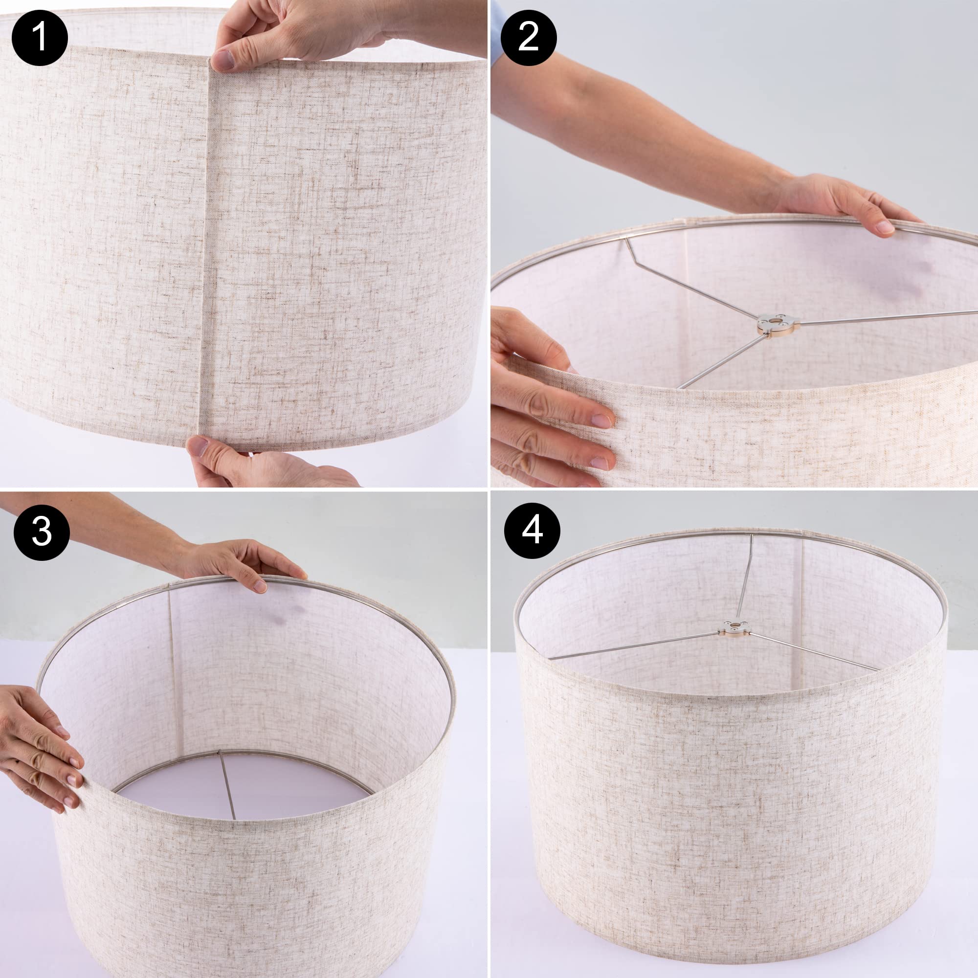 Wellmet Fabric Drum Lampshade, 18X18X12, Linen, Model Ds-Tls006, Classic Modern Style, Spider Fitter For Table & Floor Lamps