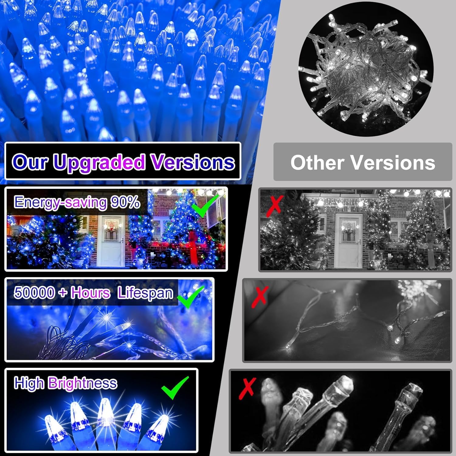 340 Led 90Ft Christmas String Lights Outdoor  12 Pro Modes And Timer Memory & Brightness  Plug In Outdoor Waterproof Clear Wire Twinkle Light For For Xmas Yard Tree Wedding Party Decor (Blue)