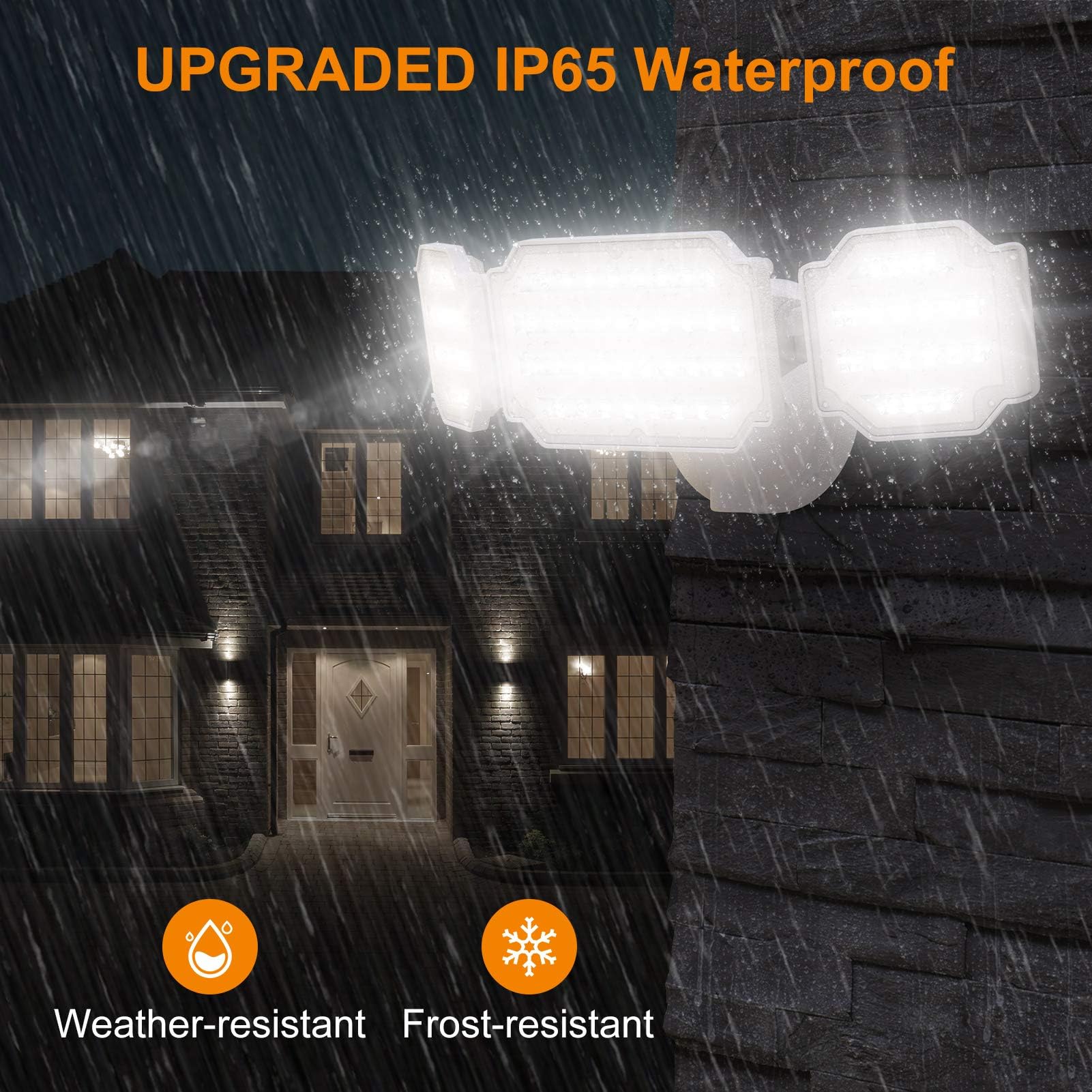 LEPOWER 4500LM 45W LED Flood Light - 3 Adjustable Heads, IP65 Waterproof, 5000K, White - Model YY07D-WH for Outdoor Use