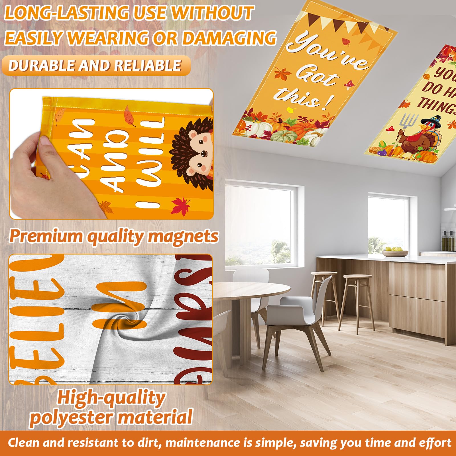 6 Pcs Fluorescent Light Covers With 60 Magnets Decorative For Classroom Ceiling Lights 4 X 2 Feet Magnetic Light Cover Filter Easy Install For Office Hospital Home Ceiling Supplies (Thanksgiving)