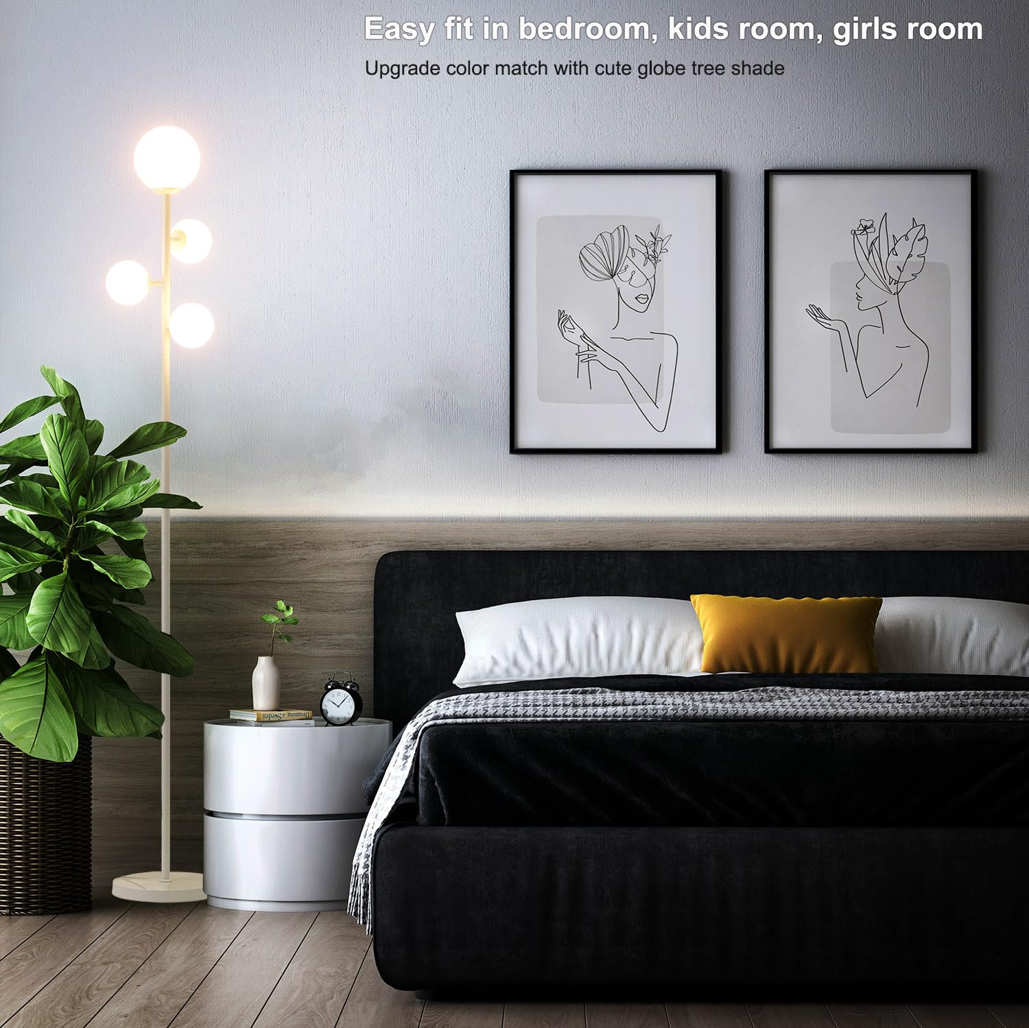 Fiqevs 4 Globe Floor Lamp - Modern White Standing Lamp With Frosted Glass Shade & Led Bulbs