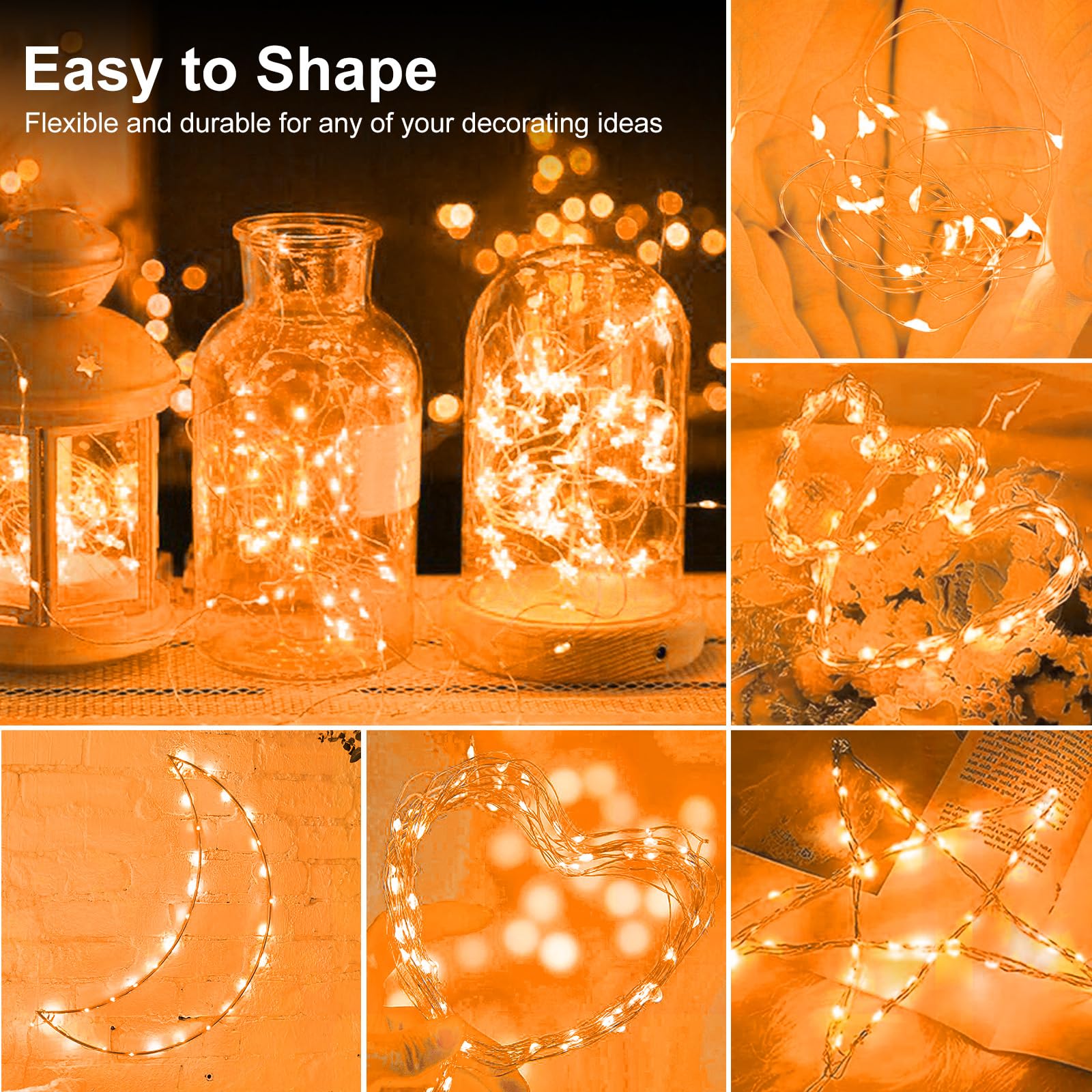 Kolpop Fairy Lights String Lights 7 FT 20 LED Copper Battery Operated 30 Pack Orange BL19
