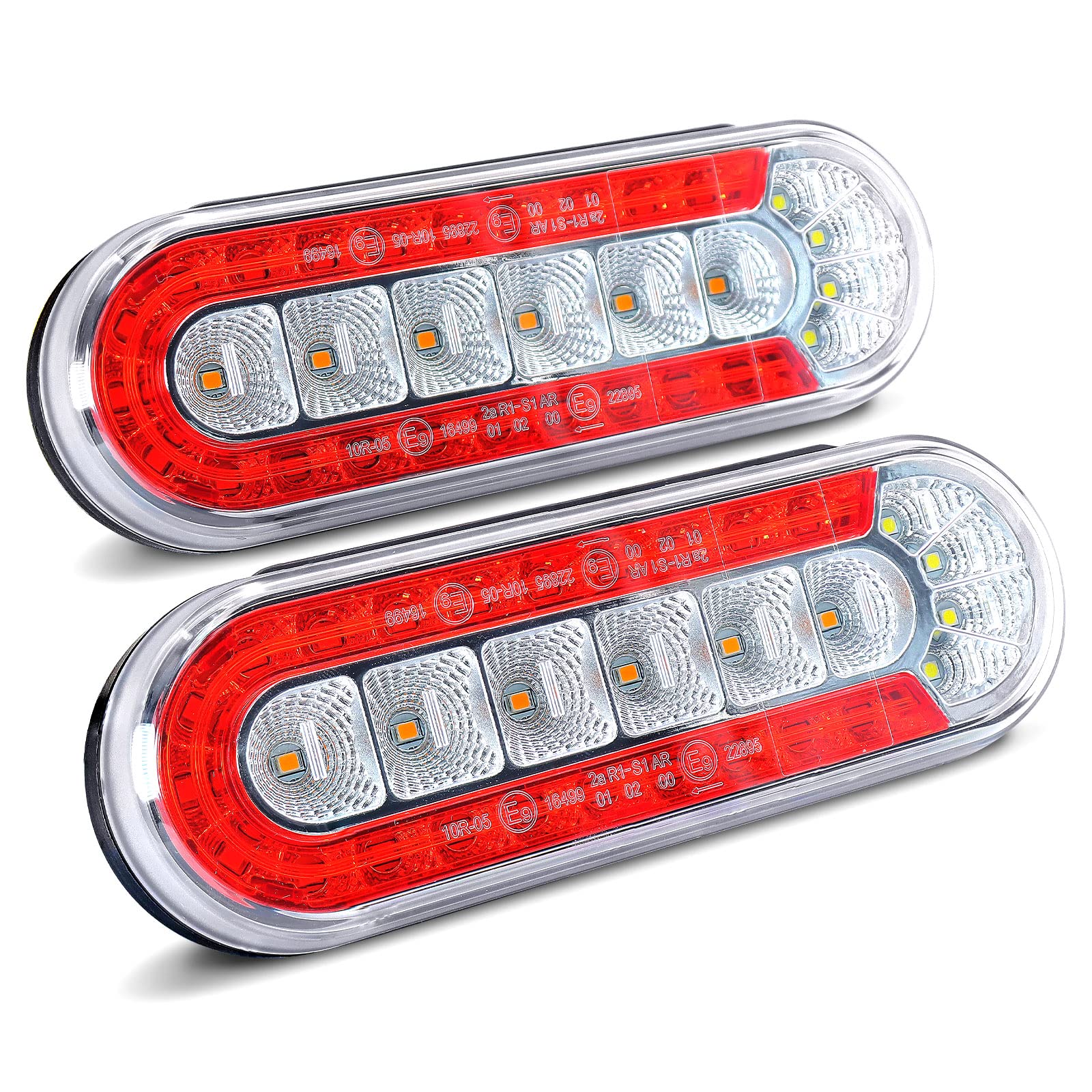 Agrieyes 6 Inch Oval LED Trailer Lights - Submersible Boat Light with Brake, Turn, Reverse & Backup Signal, DOT Compliant, Red/White/Yellow