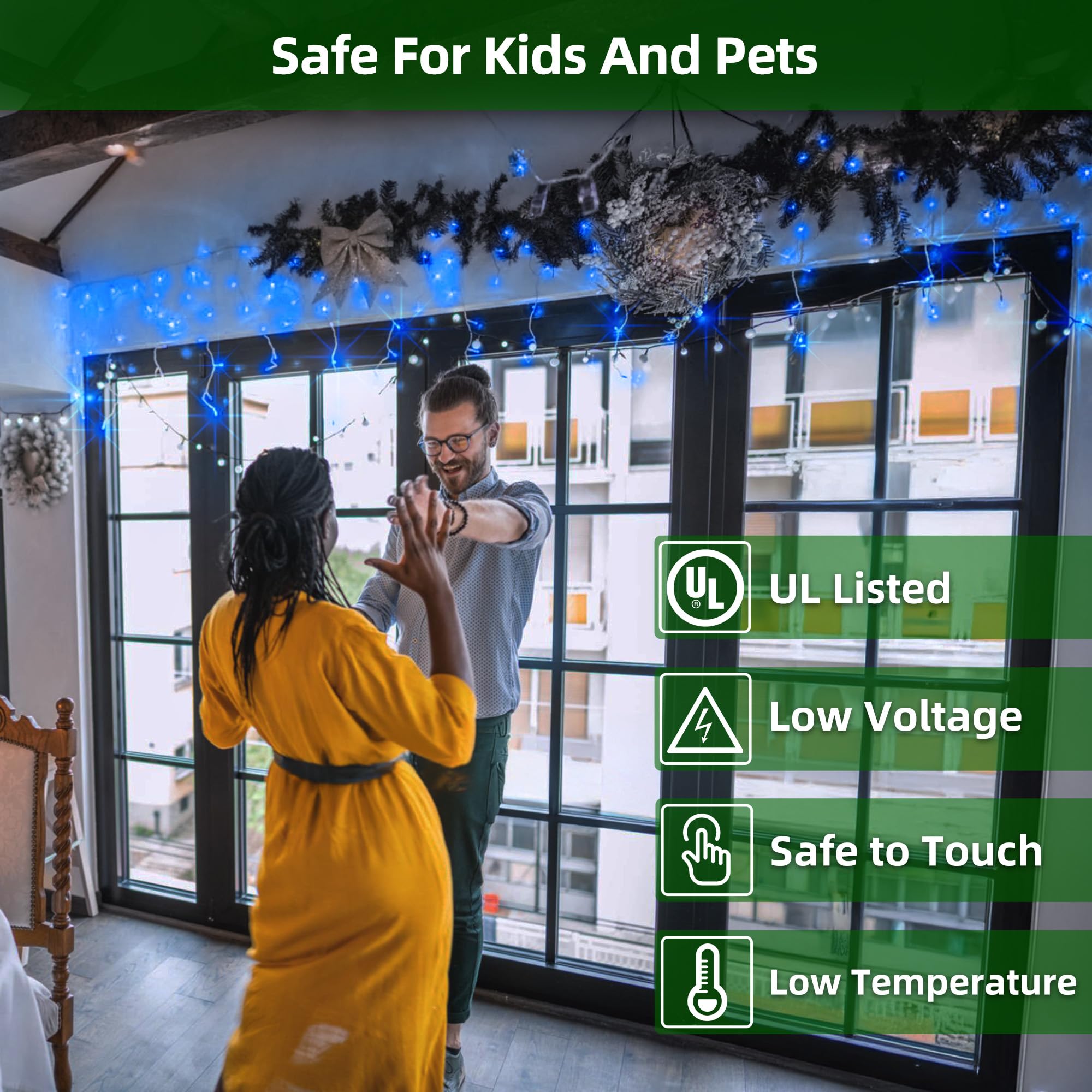 XIKENGSHQ LED Christmas Lights, 810 Drops, 82ft, 12 Modes, Dimmable, Waterproof, Blue, Model WX-810L