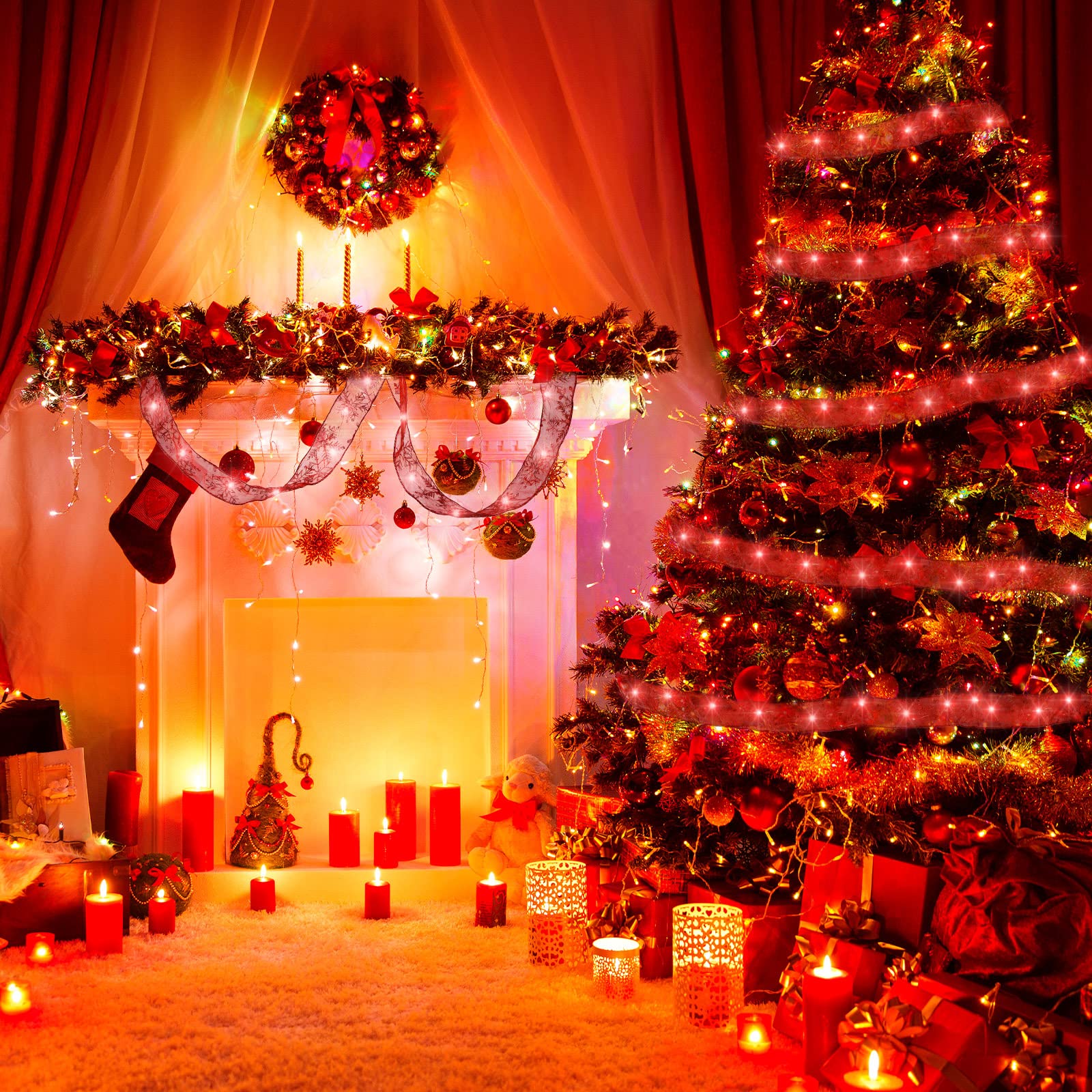 Christmas Ribbon Lights Christmas Lights 16.4 Ft Glow Christmas Tree Ribbon Battery Operated Indoor String Lights For Outdoor Xmas Holiday Party Wedding Garland Lighted Decoration (Red)