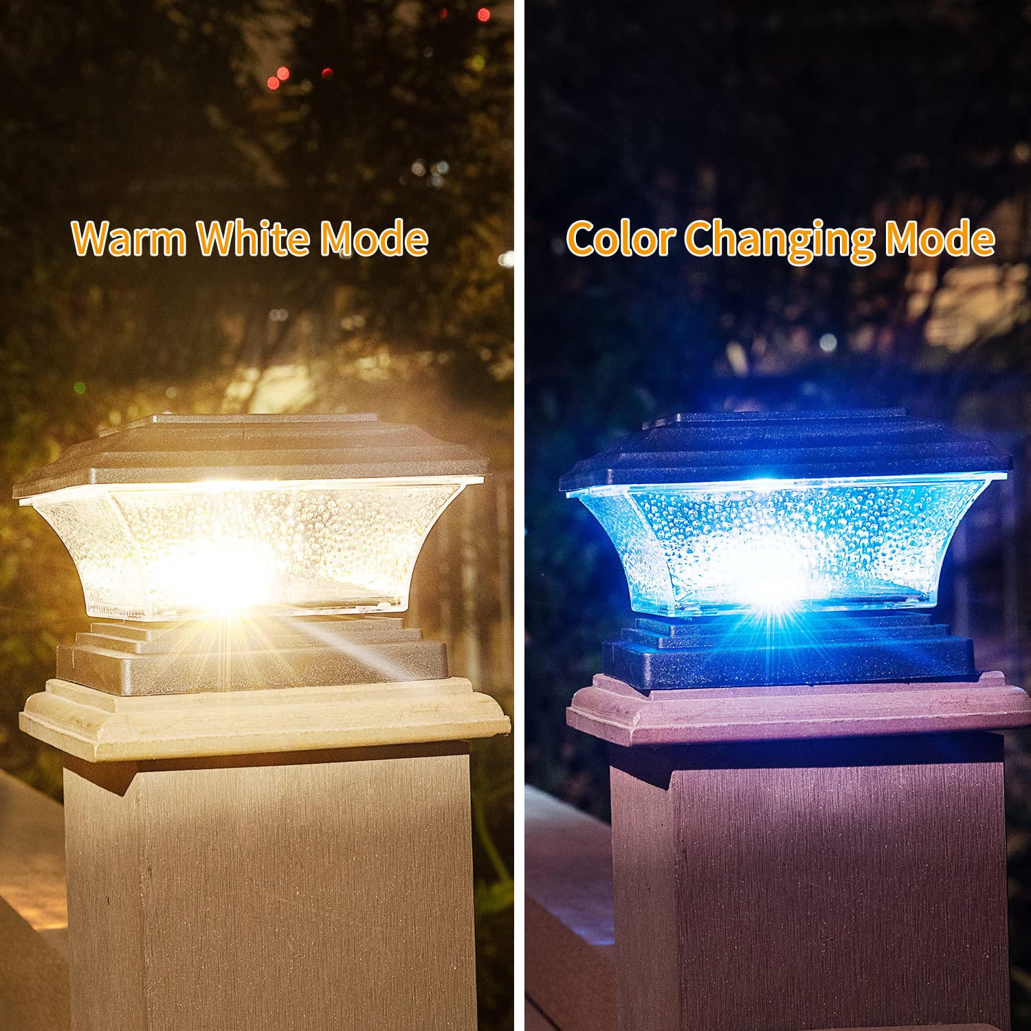 HUYIENO Solar Post Cap Lights LED, 9 Light Modes, Black, 6pk, Plastic, Model HY1238-6