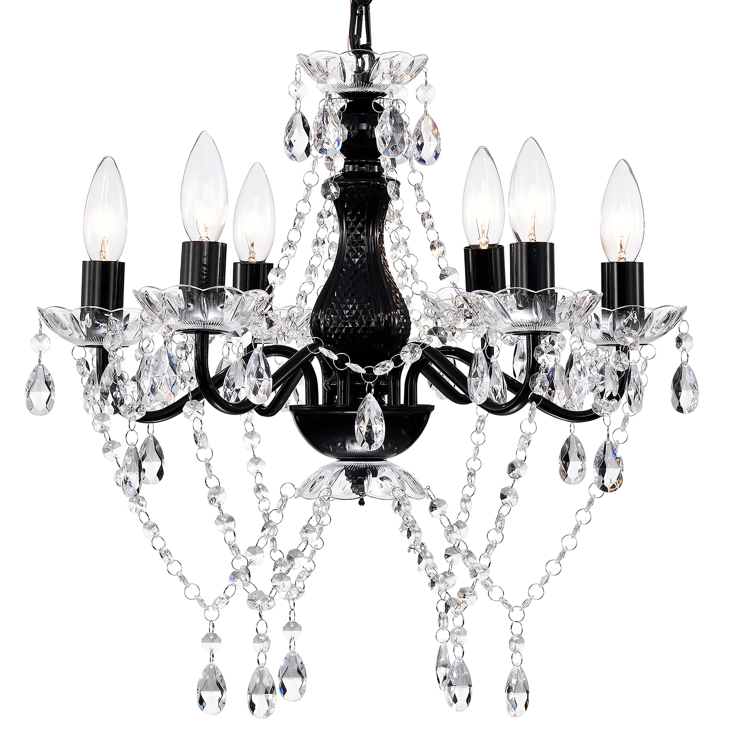 Mr.Color Black Chandelier Crystals Modern Chandelier Lighting Fixture 6-Light Candle Chandelier for Living Room Dining Room Bedr