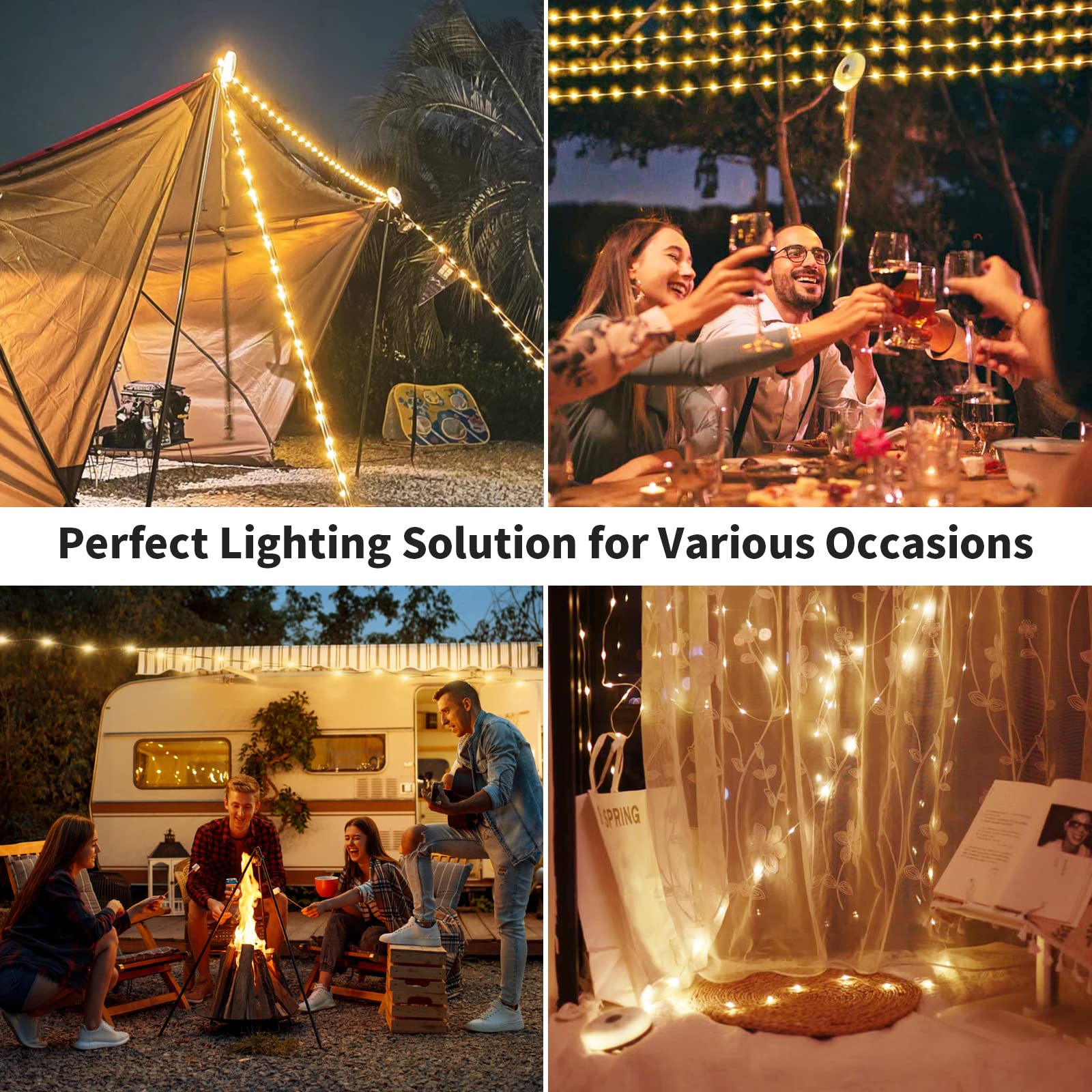 Camping String Lights,Hamlite 65.6Ft Camping Lights With 5 Lighting Modes, Quick 30S Recovery, Waterproof Usb Charging Light, Re