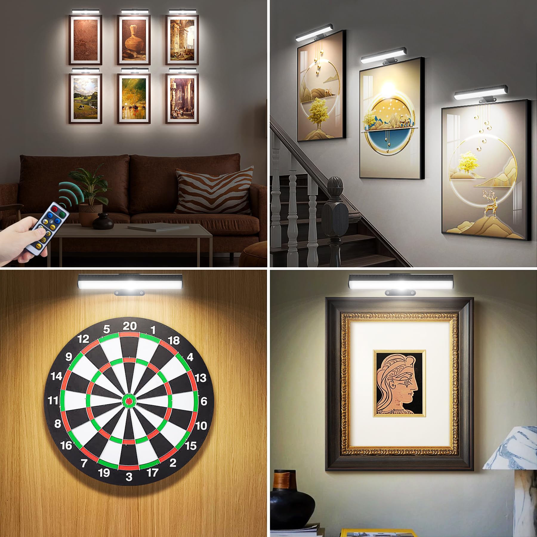 HIPTOKING 2 PACK Picture Light for Paintings - Battery Operated, Remote Control, Dimmable, Black, Model IR-0